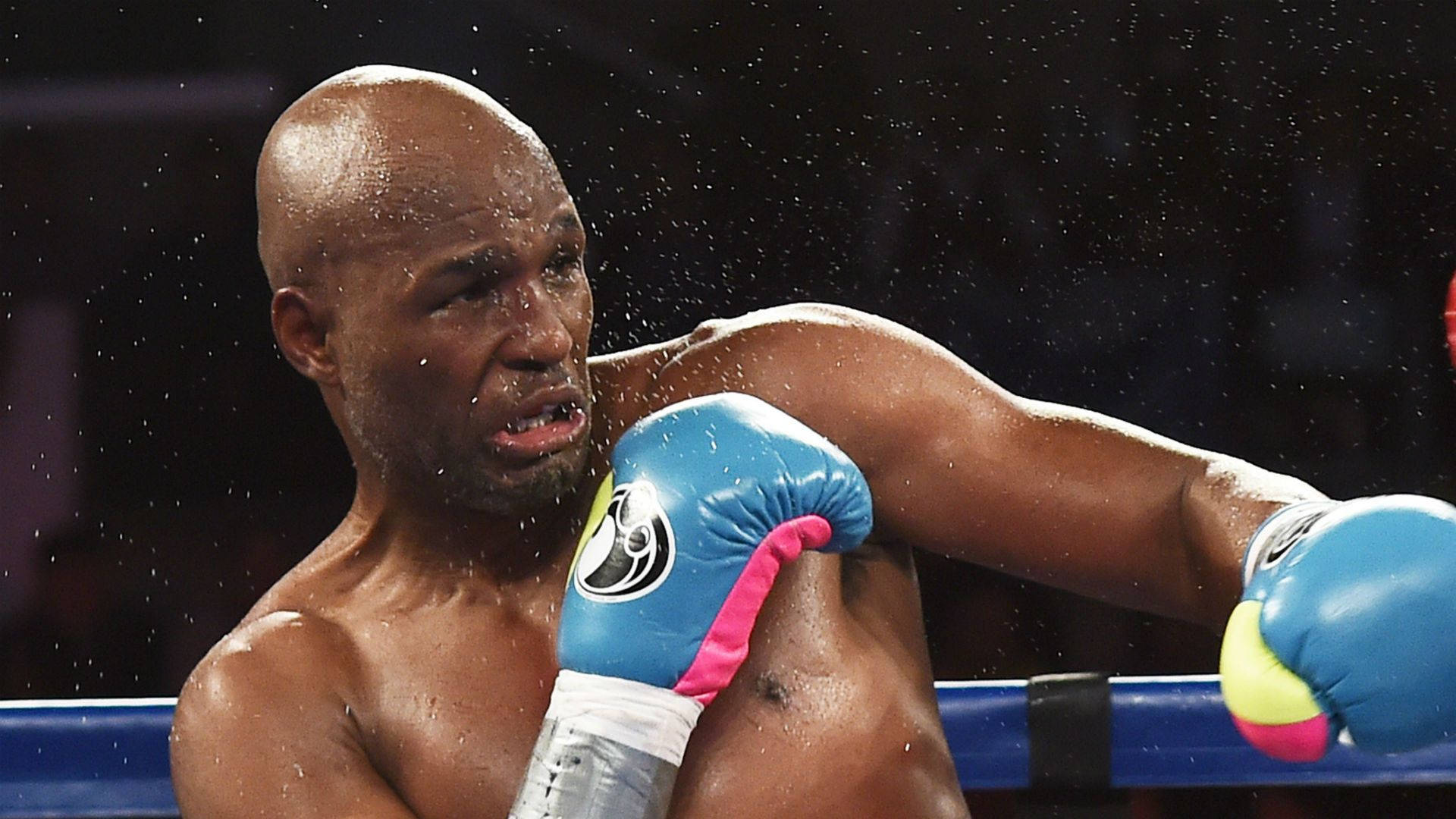 Bernard Hopkins, blue gloves, rain-slicked ring, Full HD Desktop Wallpaper