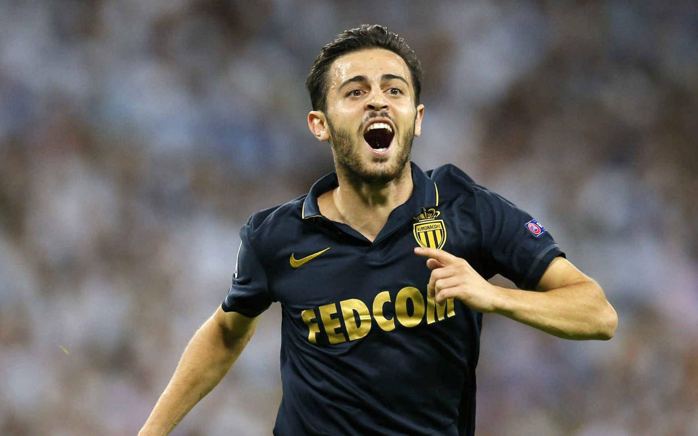 Bernardo Silva, dark blue jersey, gold lettering, HD Desktop Wallpaper