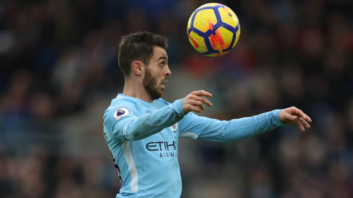 Bernardo Silva, light blue jersey, vibrant yellow and blue ball, HD Desktop Wallpaper