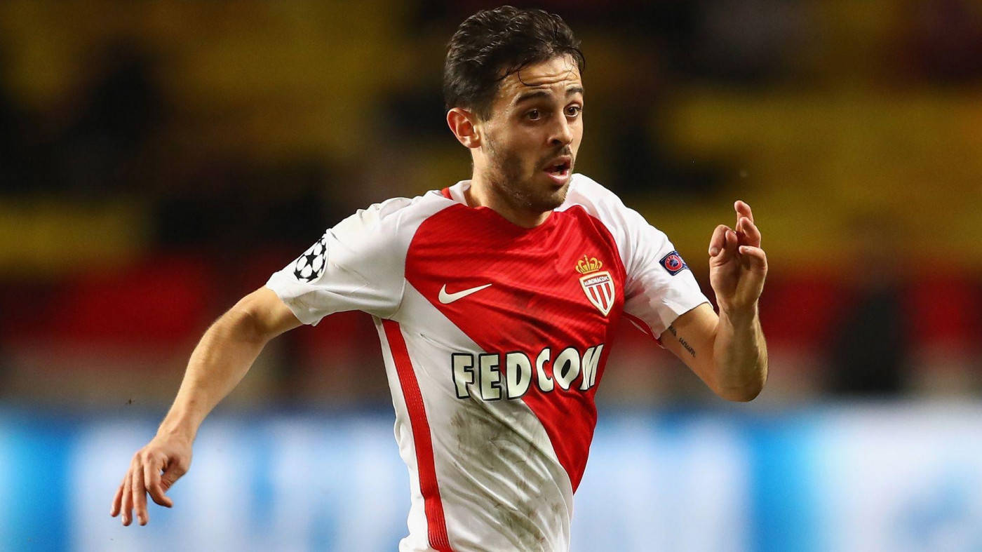 Bernardo Silva, red and white jersey, stadium field, HD Desktop Wallpaper