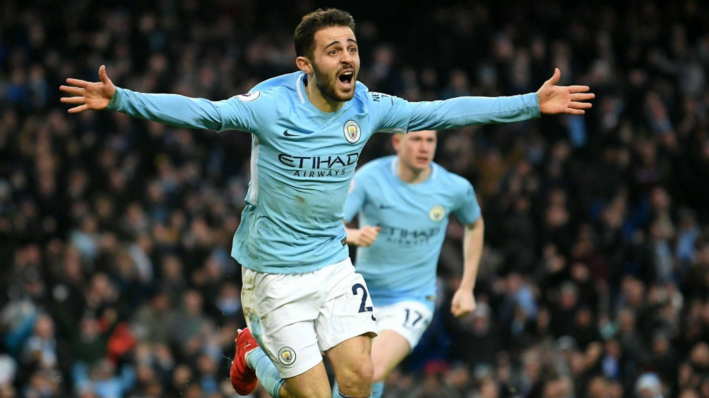 Bernardo Silva, light blue jersey, goal, HD Desktop Wallpaper