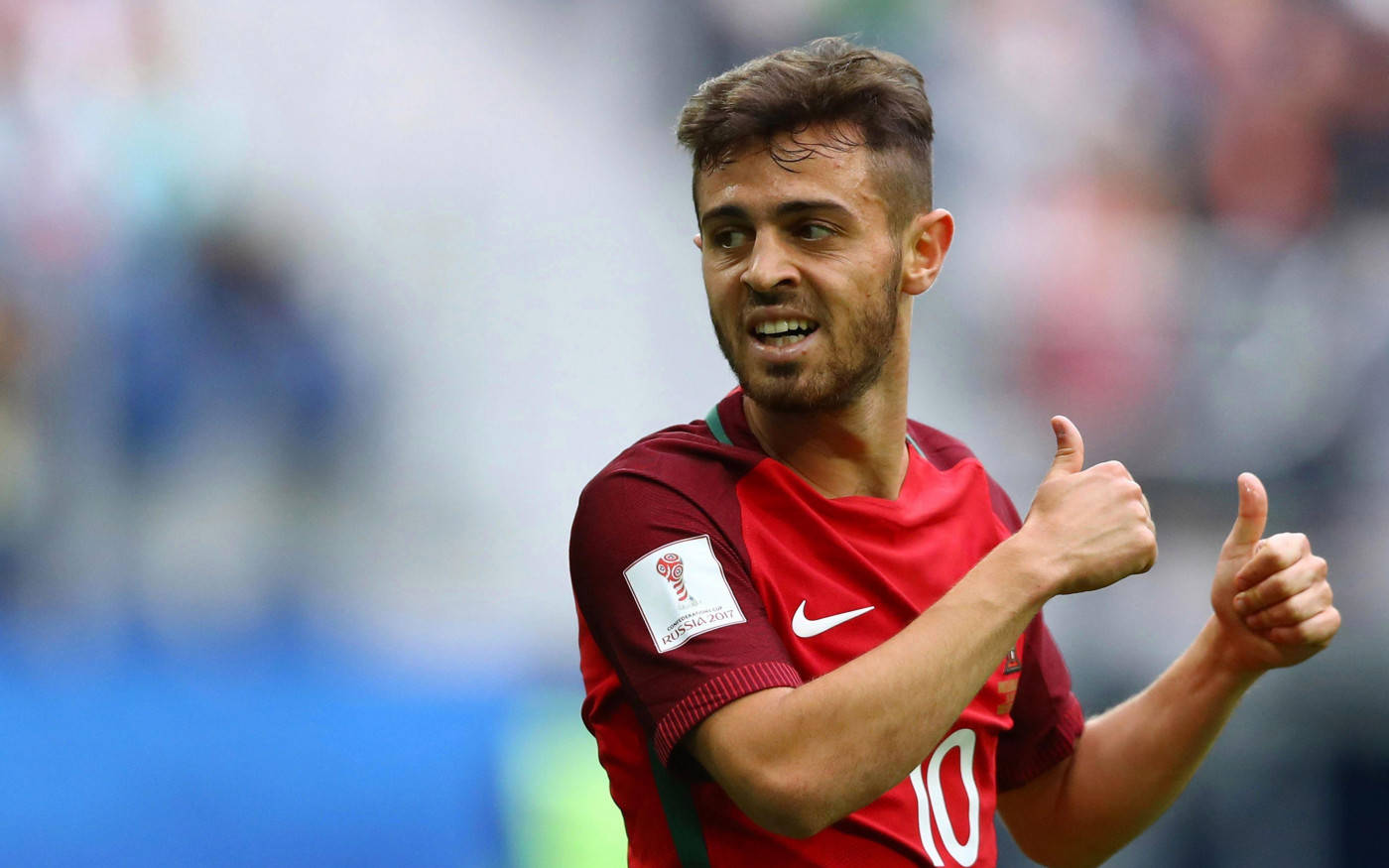 Bernardo Silva, red jersey, daytime match, HD Desktop Wallpaper