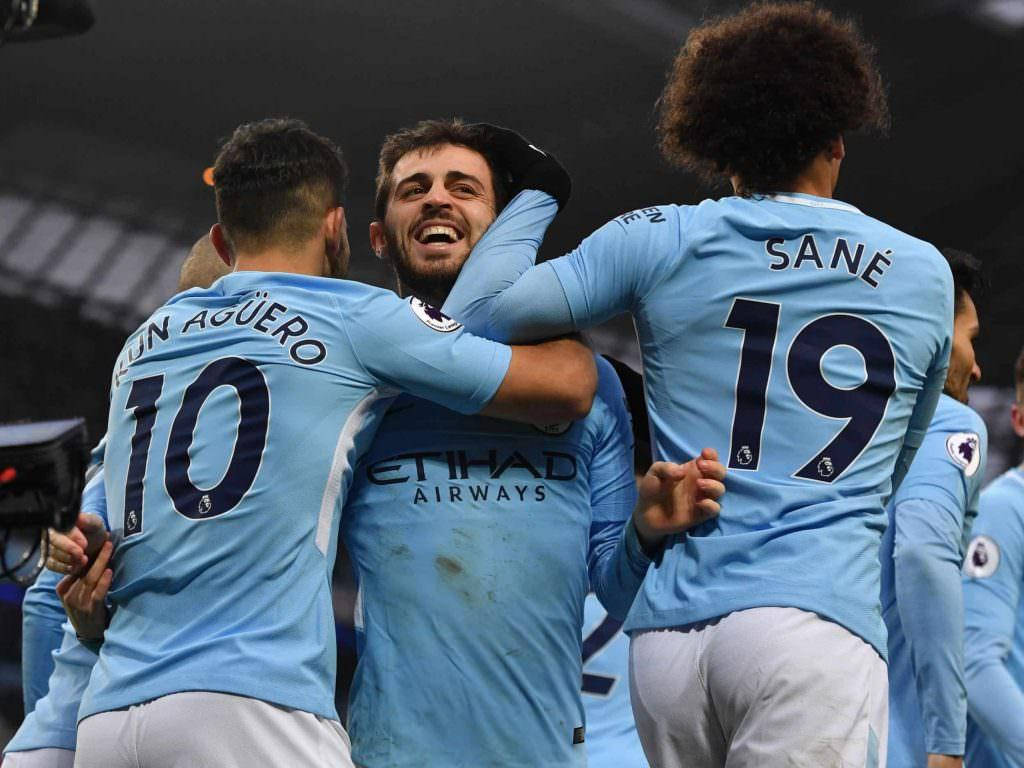 Bernardo Silva, light blue jerseys, stadium lights, SD Desktop Wallpaper