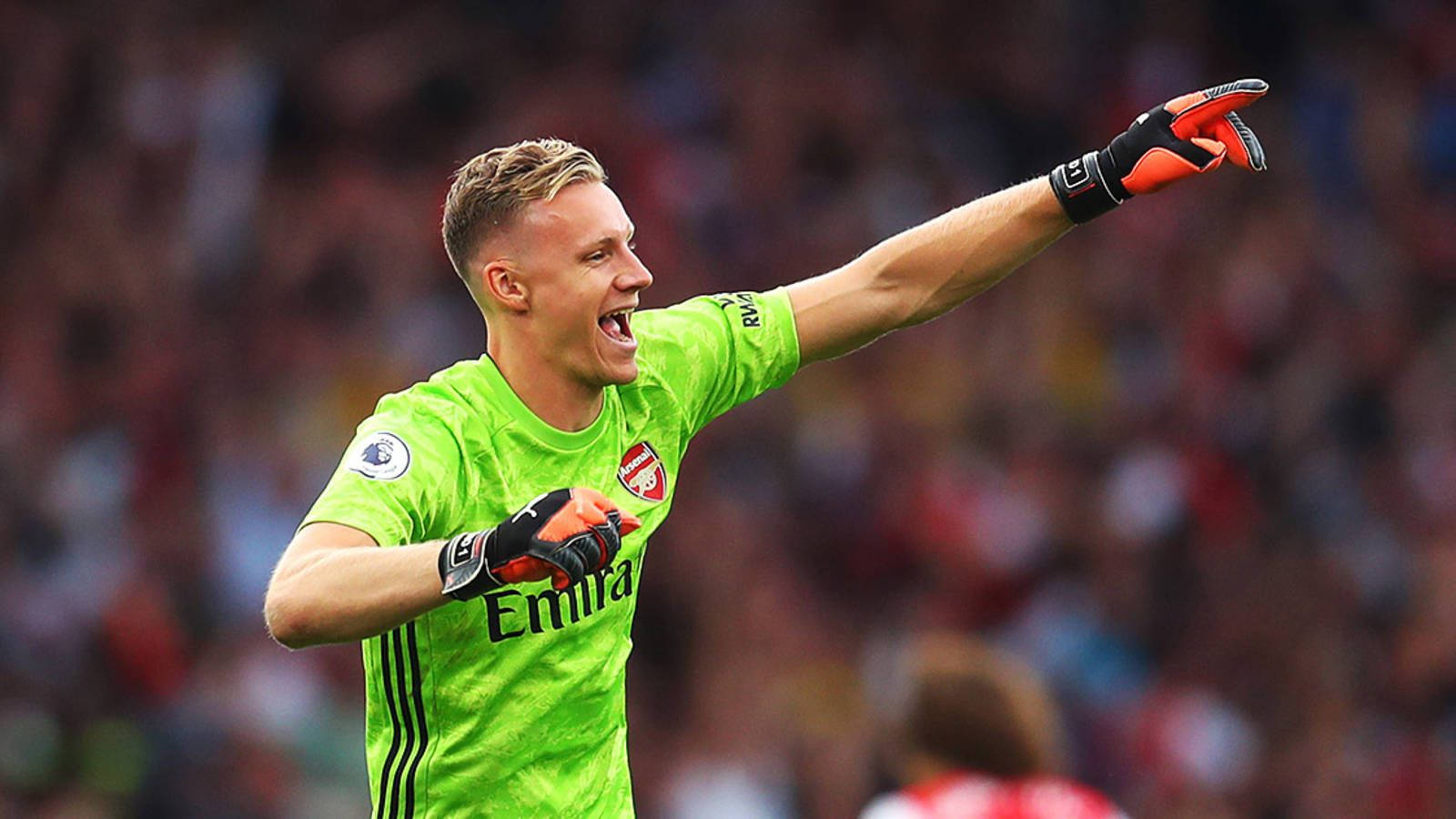 Bernd Leno, bright green jersey, stadium, HD Desktop Wallpaper