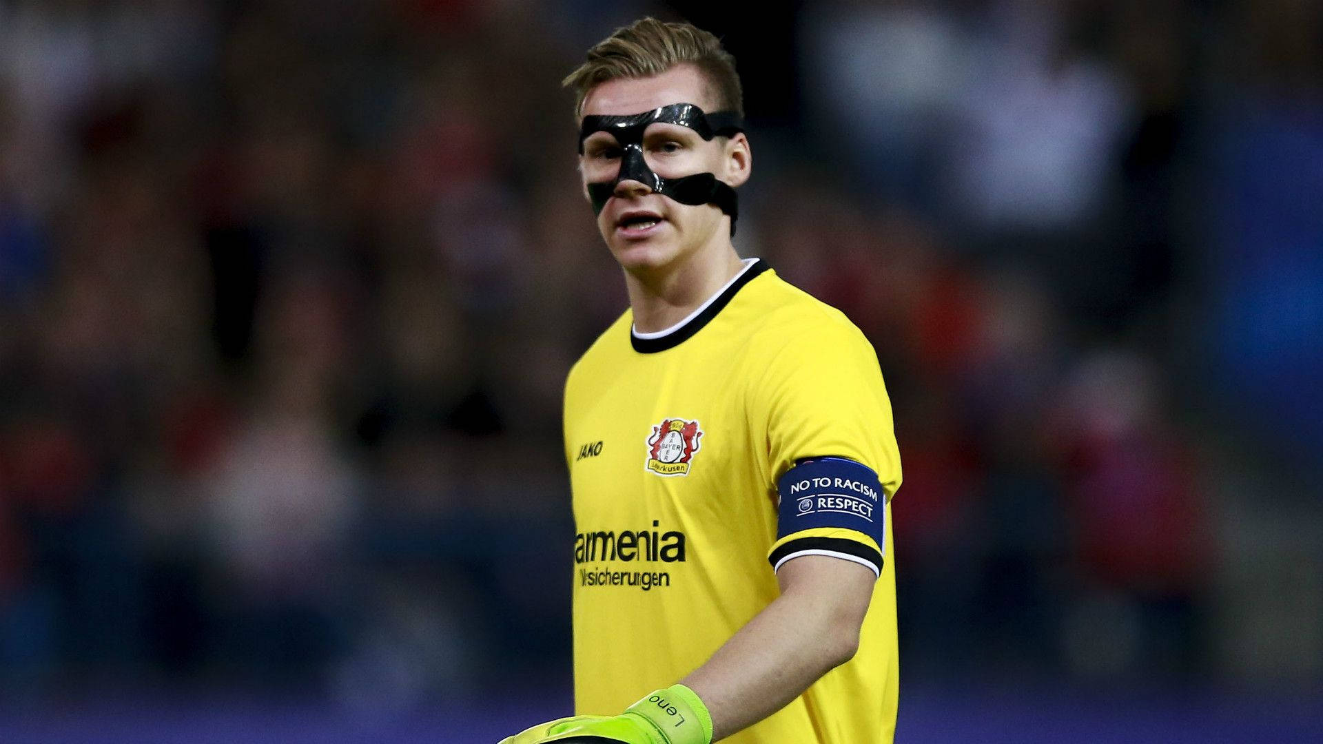 Bernd Leno, bright yellow jersey, black face mask, Full HD Desktop Wallpaper