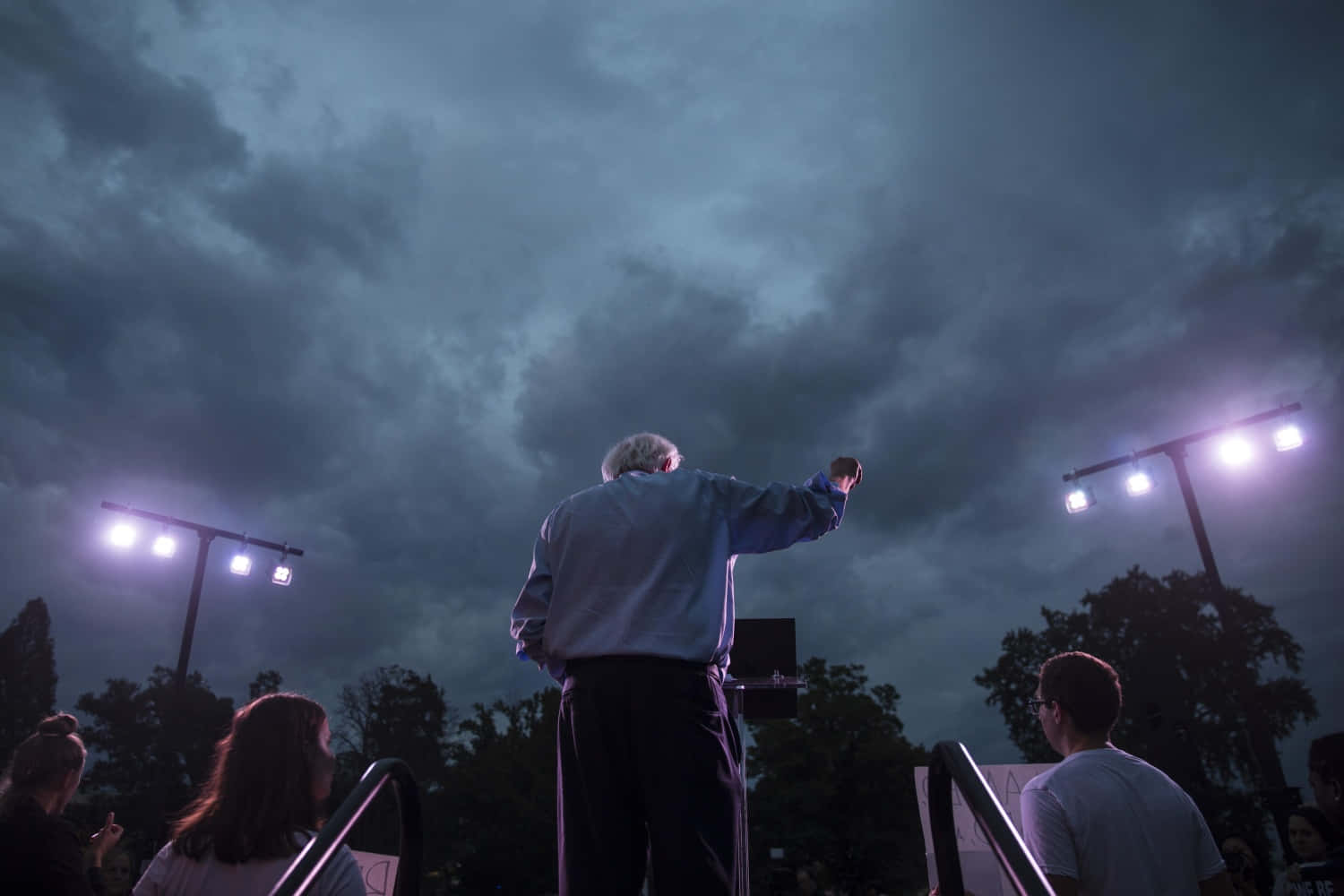 Bernie Sanders, stormy skies, stage, HD Desktop Wallpaper