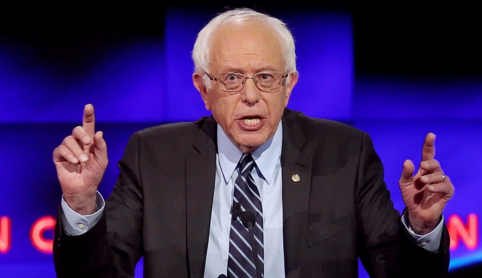 Bernie Sanders, debate stage, blue lighting, HD Desktop Wallpaper
