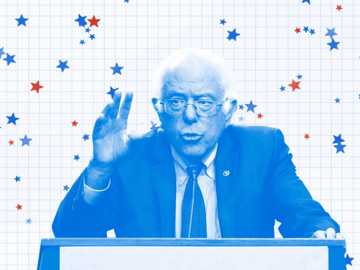 Bernie Sanders, podium, blue grid backdrop, SD Desktop Wallpaper