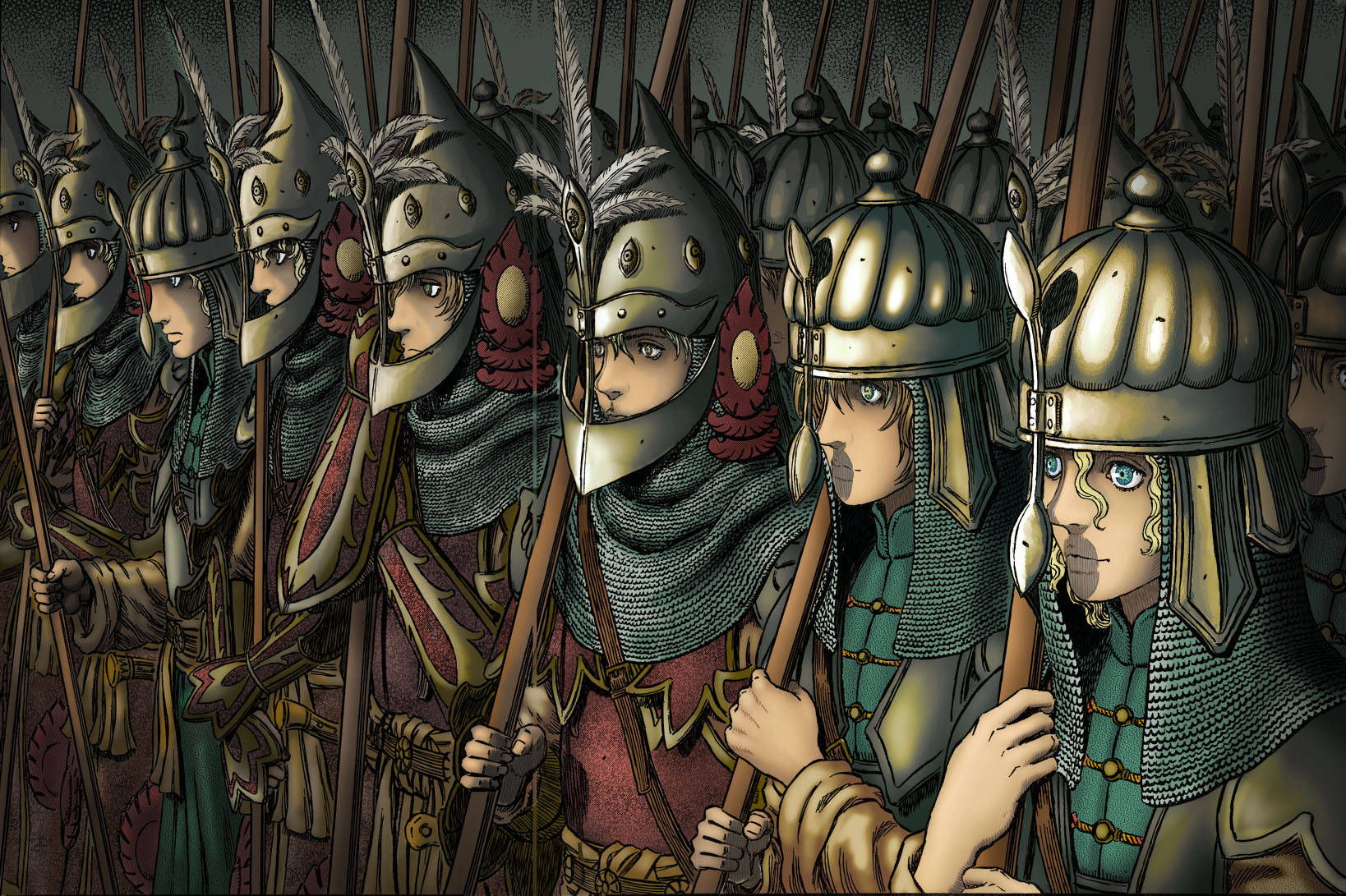 Berserk 4K, medieval soldiers, ornate helmets, HD Desktop Wallpaper