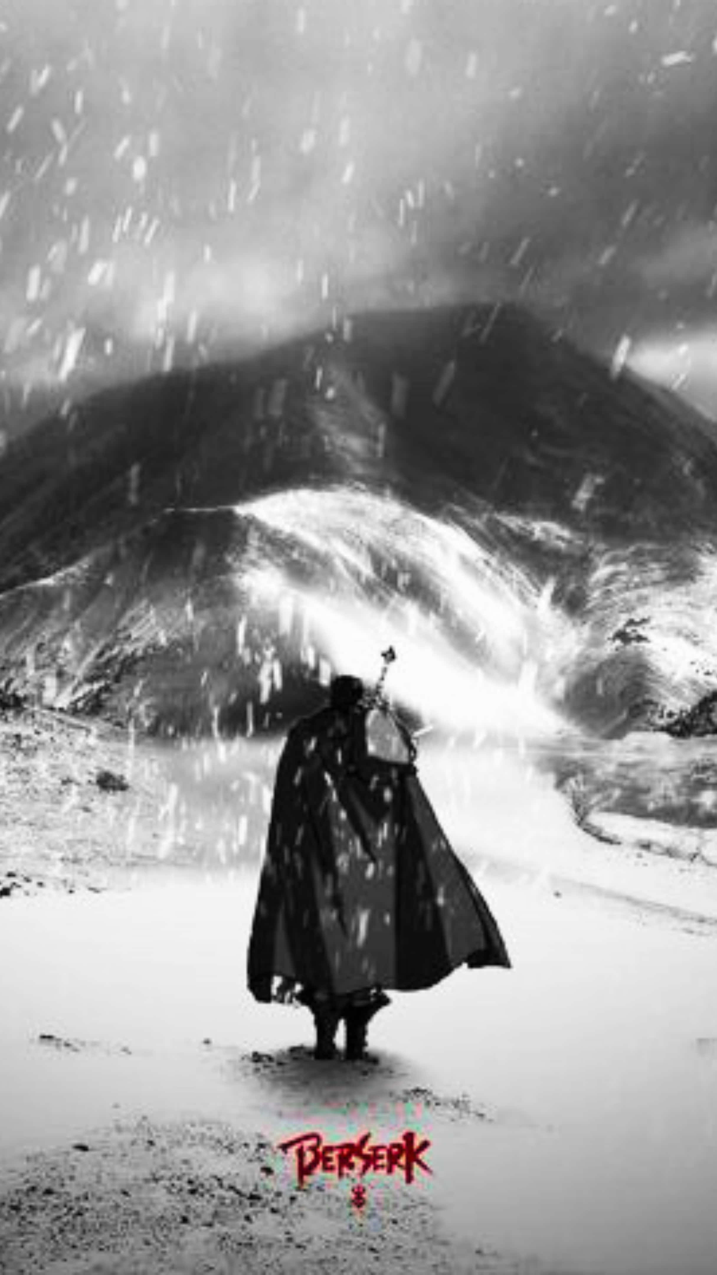 Berserk, cloaked figure, snowstorm, 4K Phone Wallpaper
