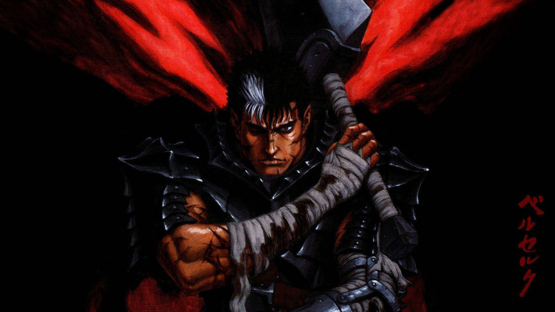 Berserk Guts, white hair, red cape, Full HD Desktop Wallpaper
