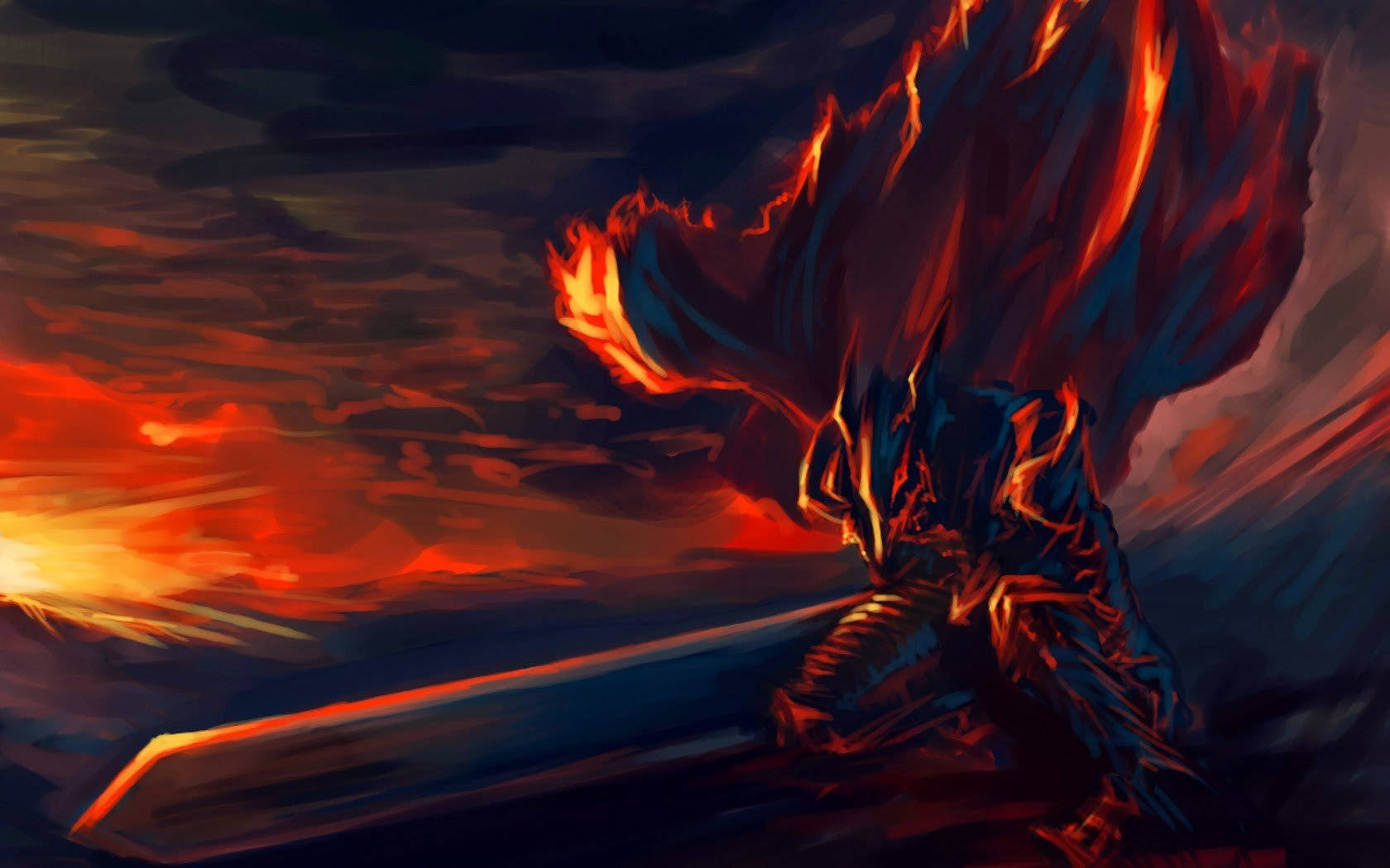 Berserk Guts, flaming cape, massive sword, HD Desktop Wallpaper