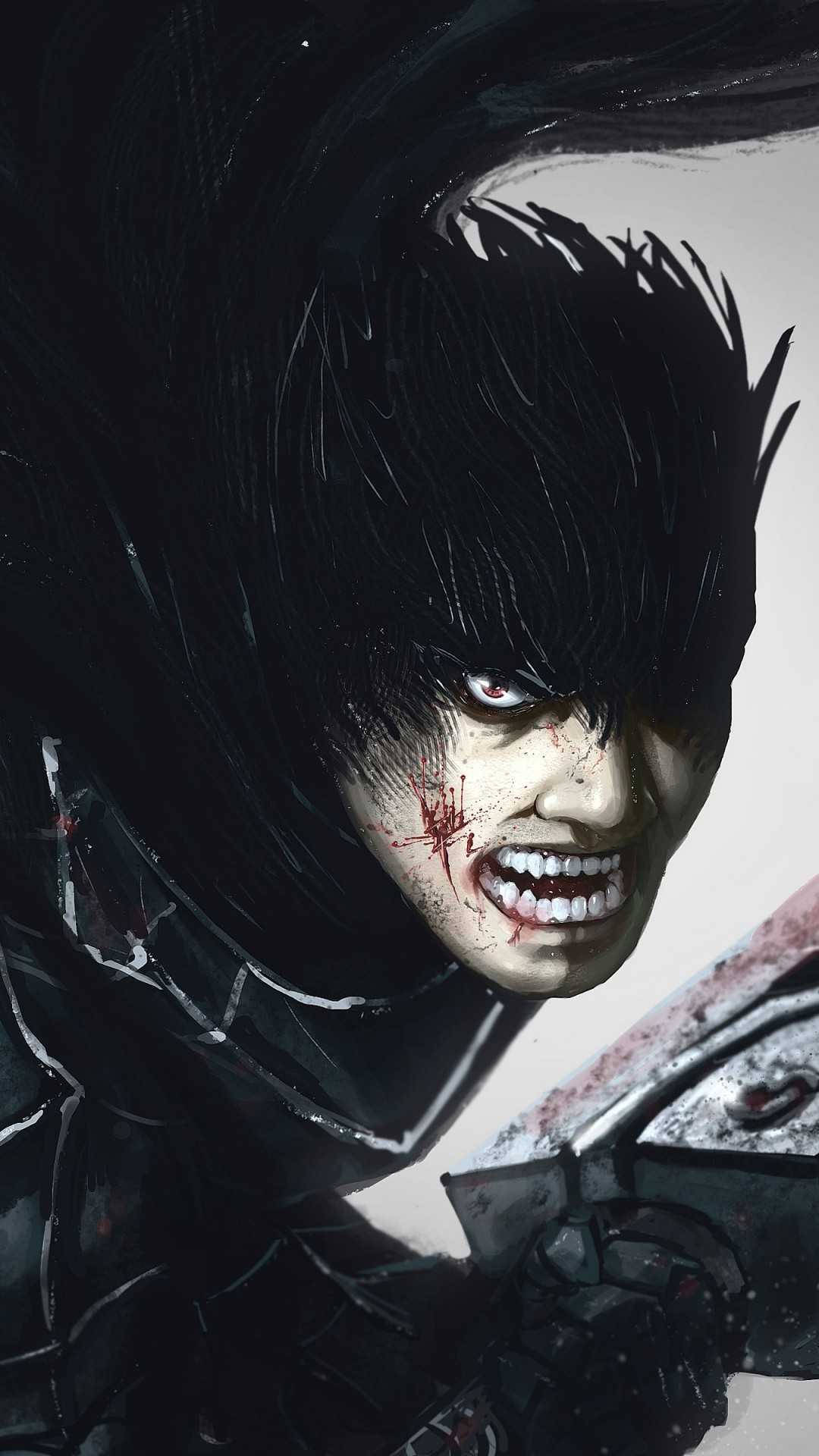 Berserk Guts, black hair, bloodied face, Full HD Phone Wallpaper