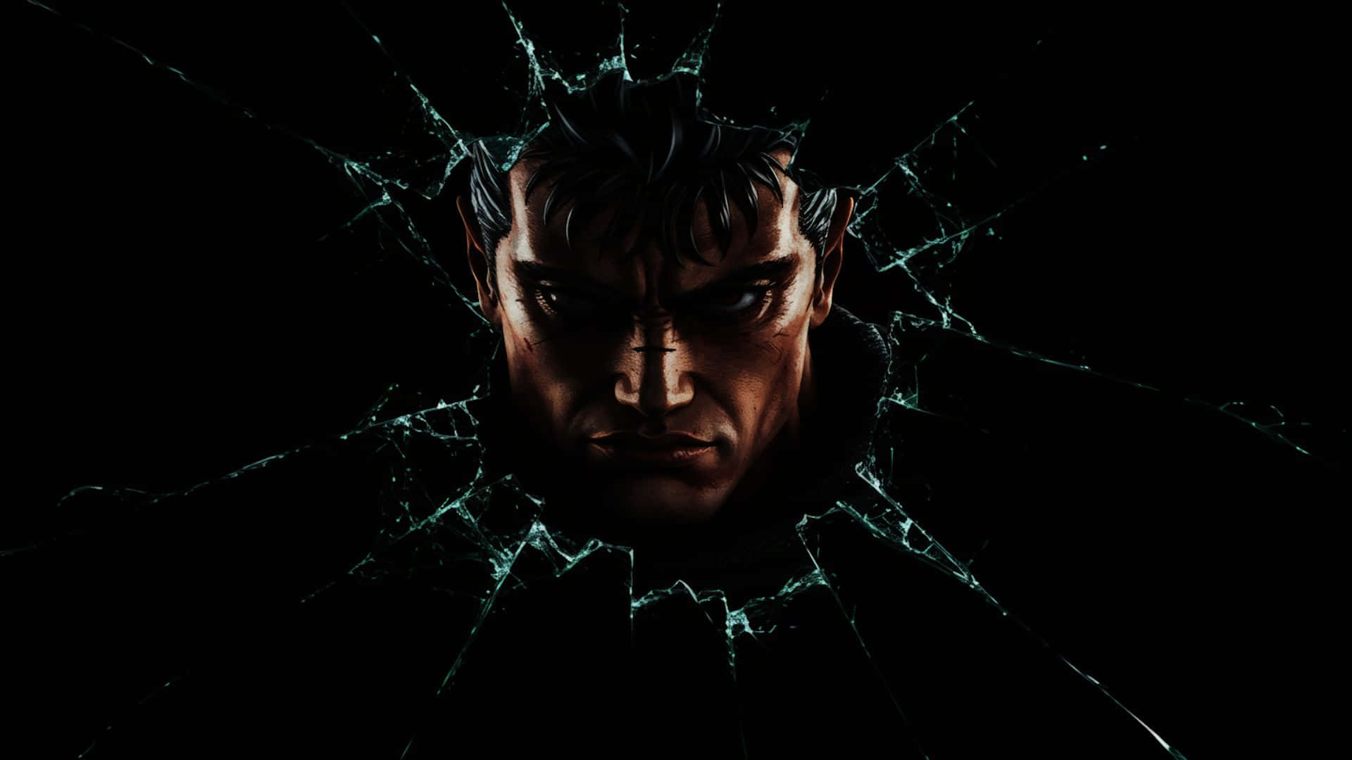 Guts, shattered glass, black background, Full HD Desktop Wallpaper