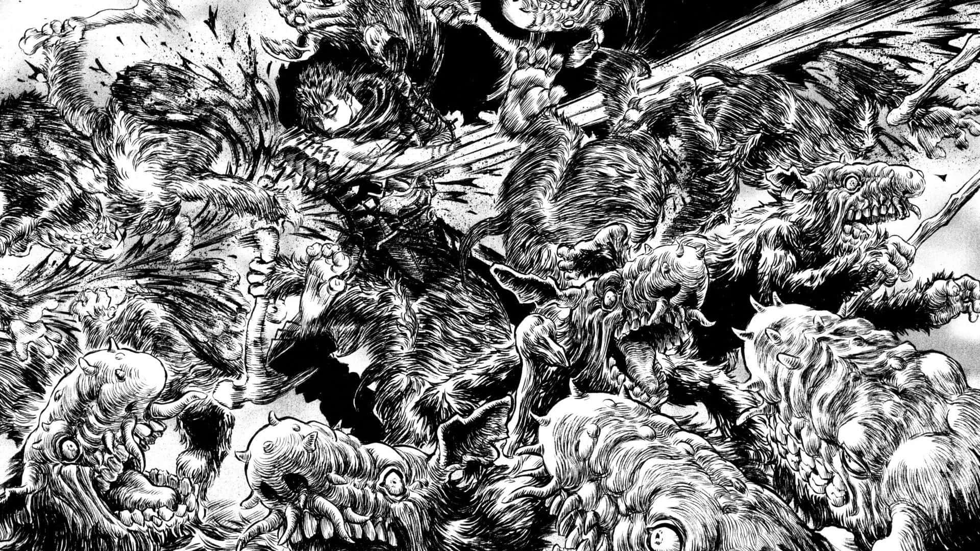 Berserk Manga, black and white drawing, zombies, Full HD Desktop Wallpaper