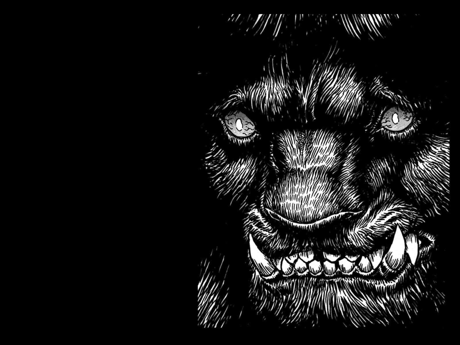 Berserk Manga, black and white illustration, beast's face, HD Desktop Wallpaper