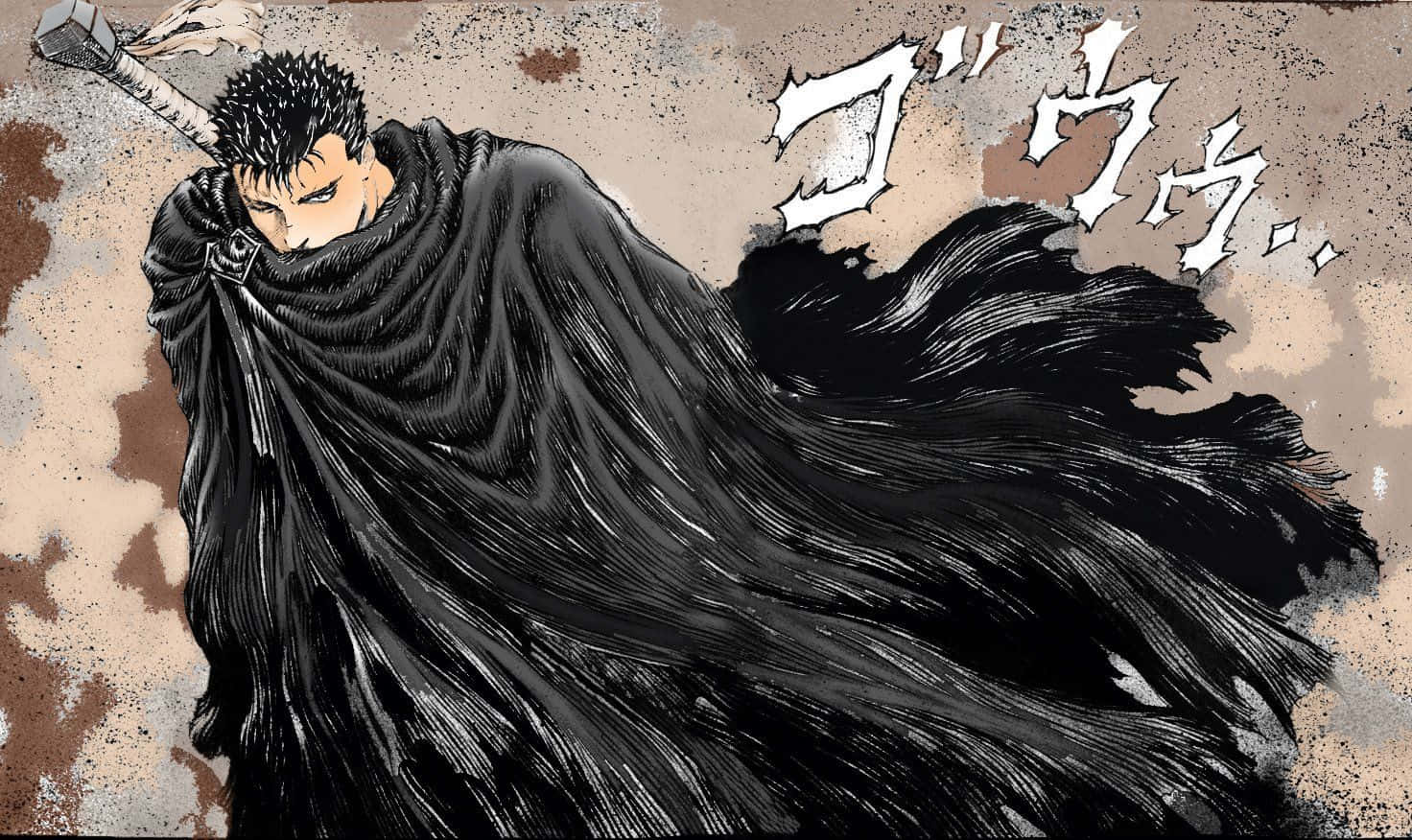 Berserk Manga, spiky-haired anime warrior, flowing black cloak, HD Desktop Wallpaper
