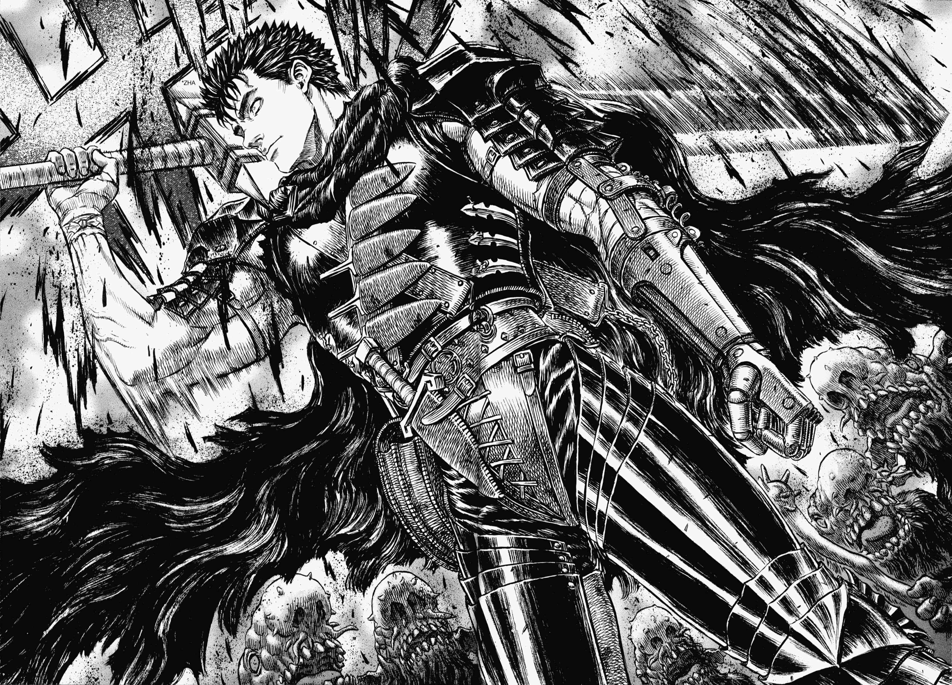 Berserk Manga, muscular warrior, ornate armor, 2K Desktop Wallpaper