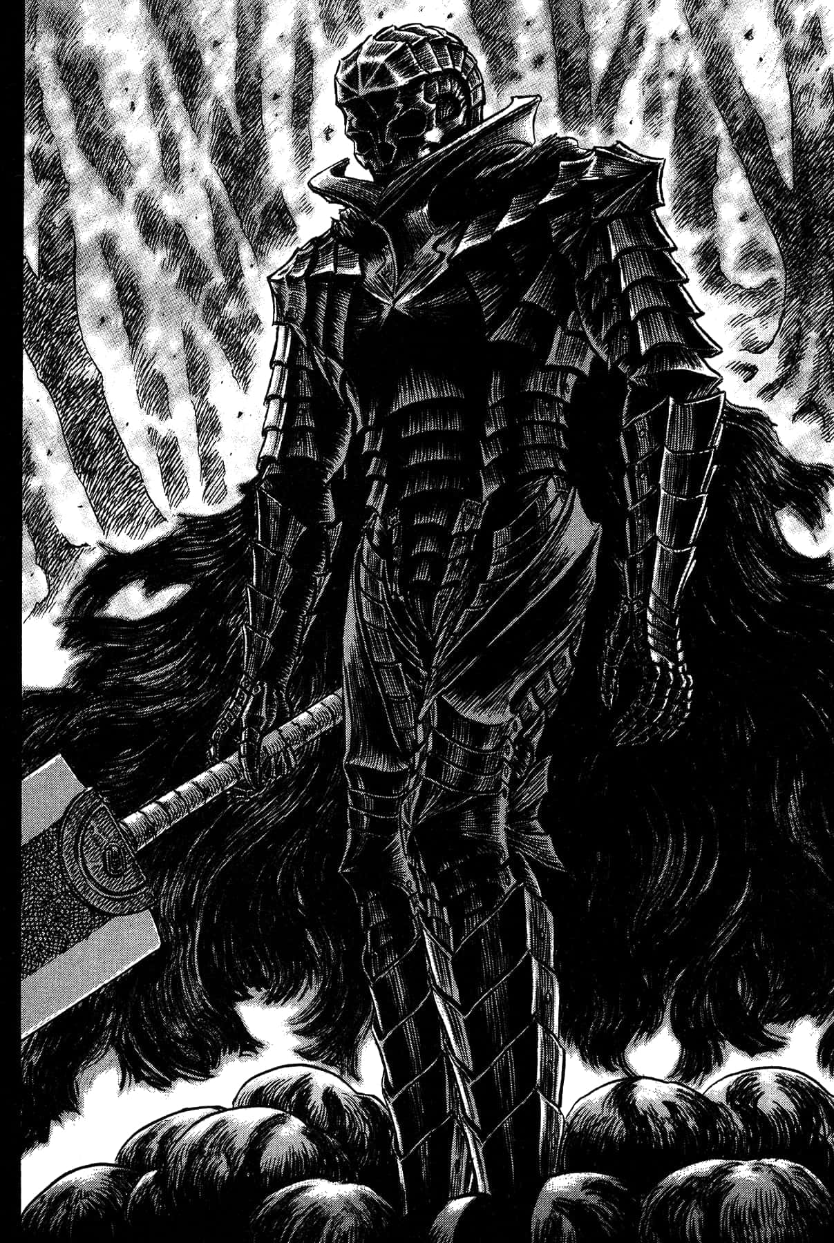 Berserk Manga, towering armored warrior, helmet, HD Phone Wallpaper