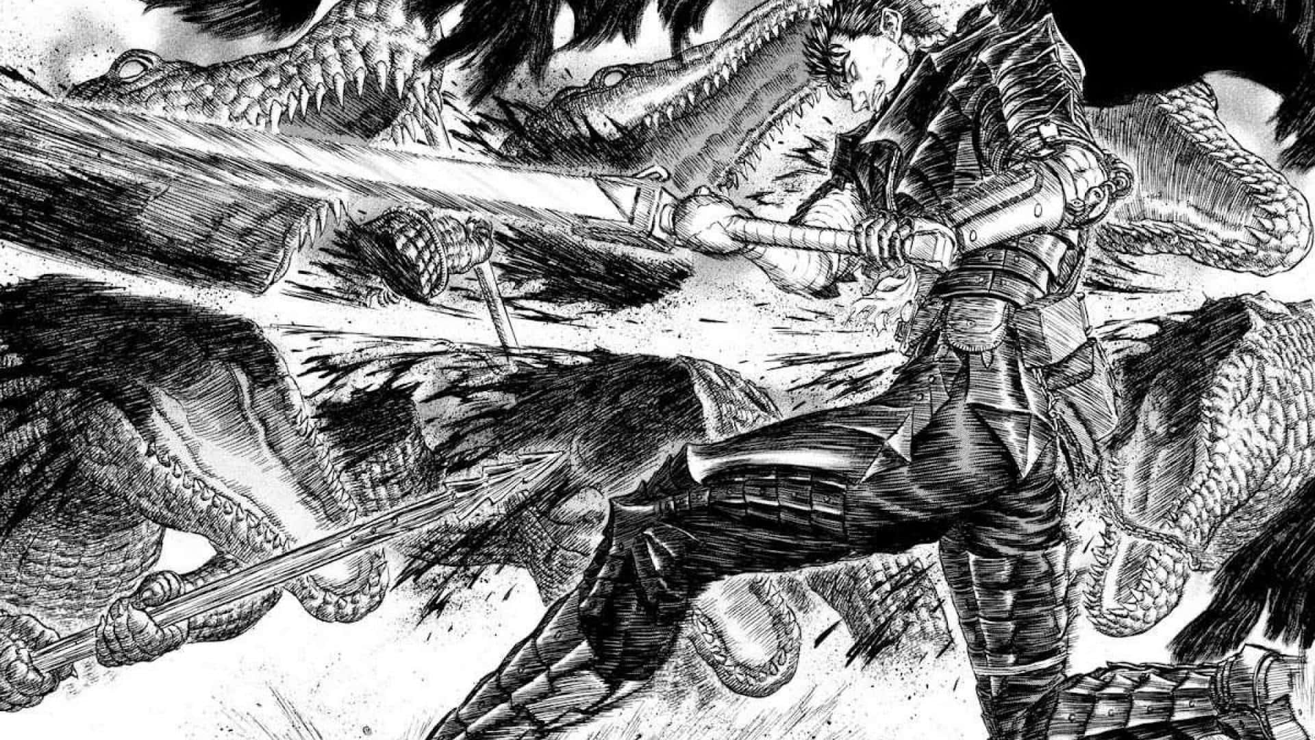 Berserk Manga, warrior in armor, dragons, Full HD Desktop Wallpaper