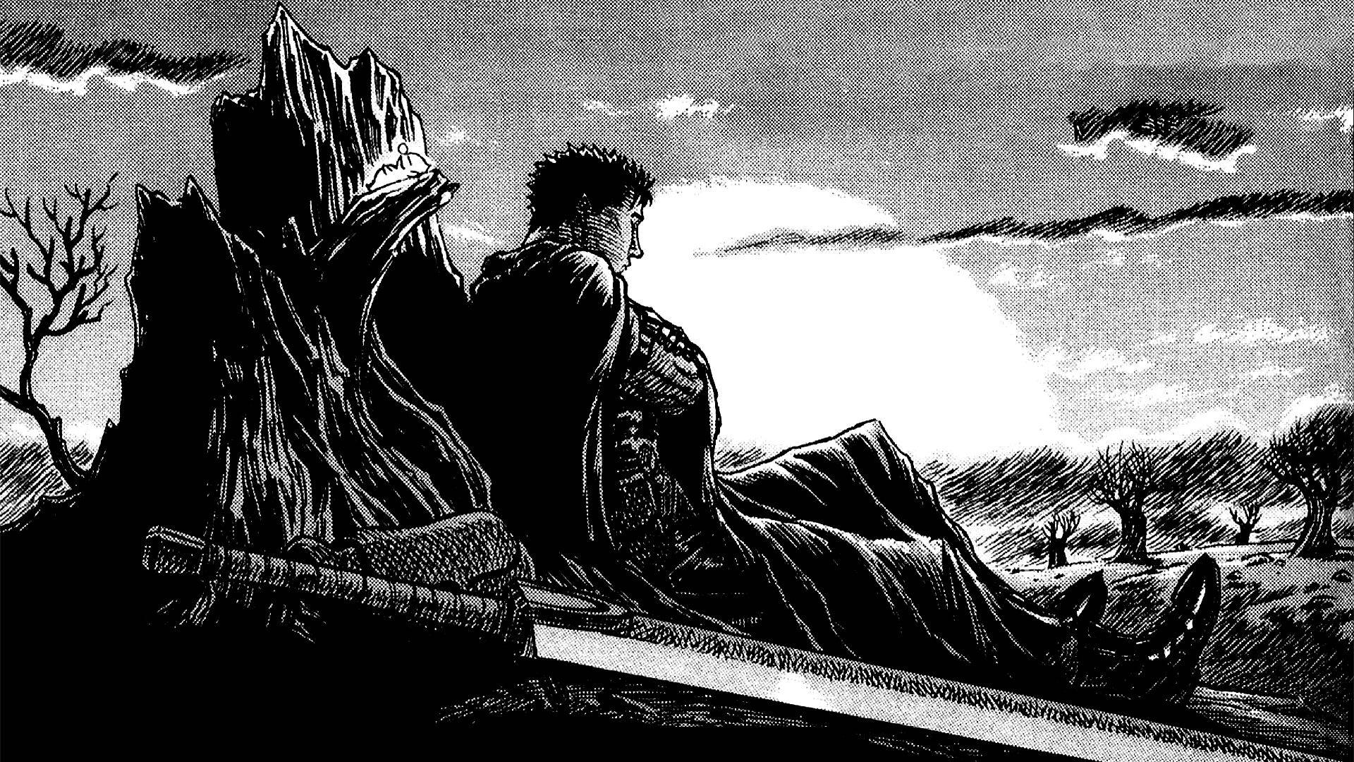 4K Manga Berserk, lone warrior, cloak, Full HD Desktop Wallpaper