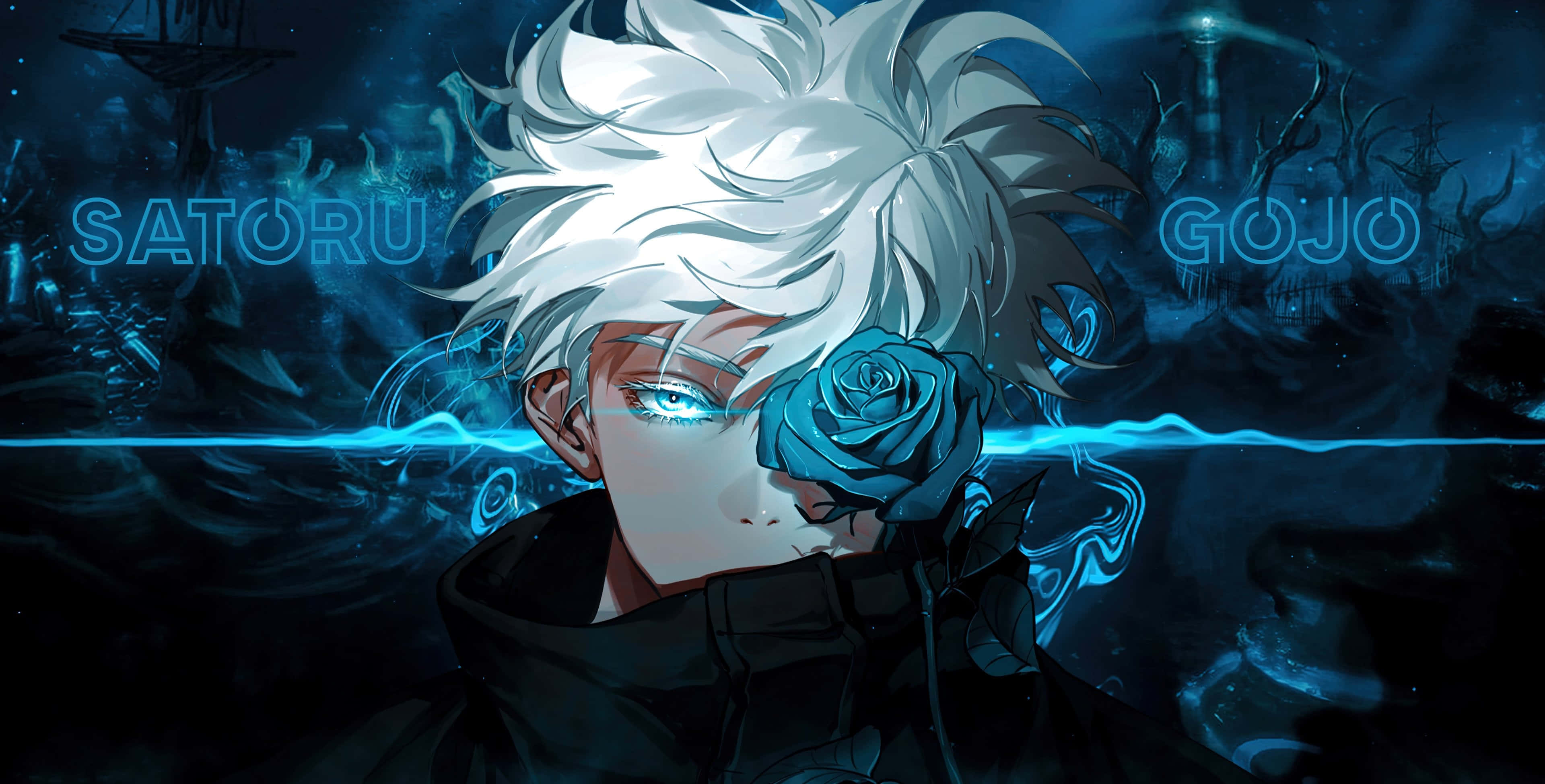 anime, white hair, glowing blue eyes, 4K Desktop Wallpaper