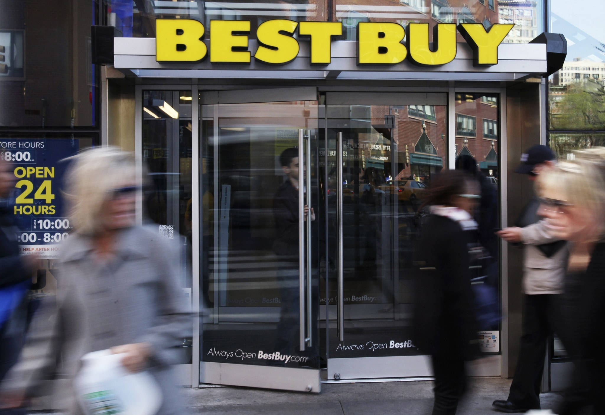 Best Buy, yellow signage, glass doors, Full HD Desktop Wallpaper