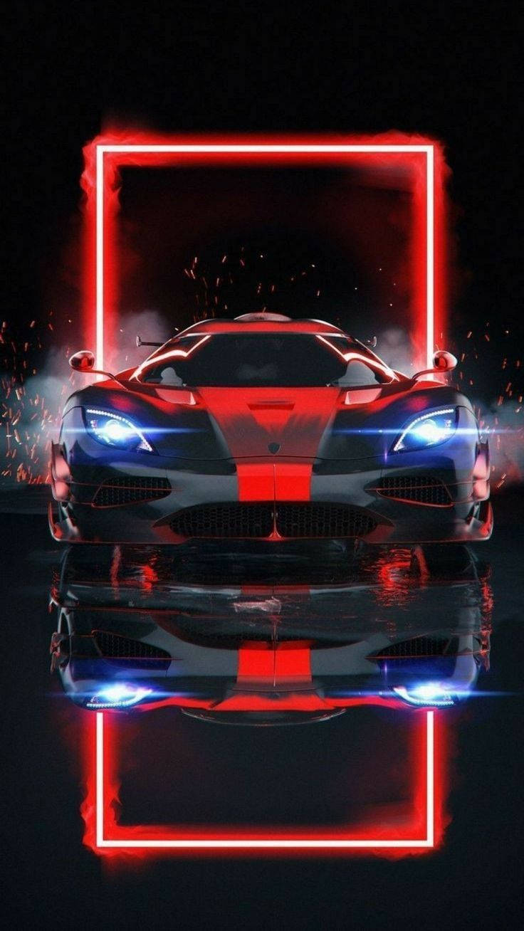 Neon Black And Red Best Car, sleek red and black sports car, glowing blue headlights, HD Phone Wallpaper