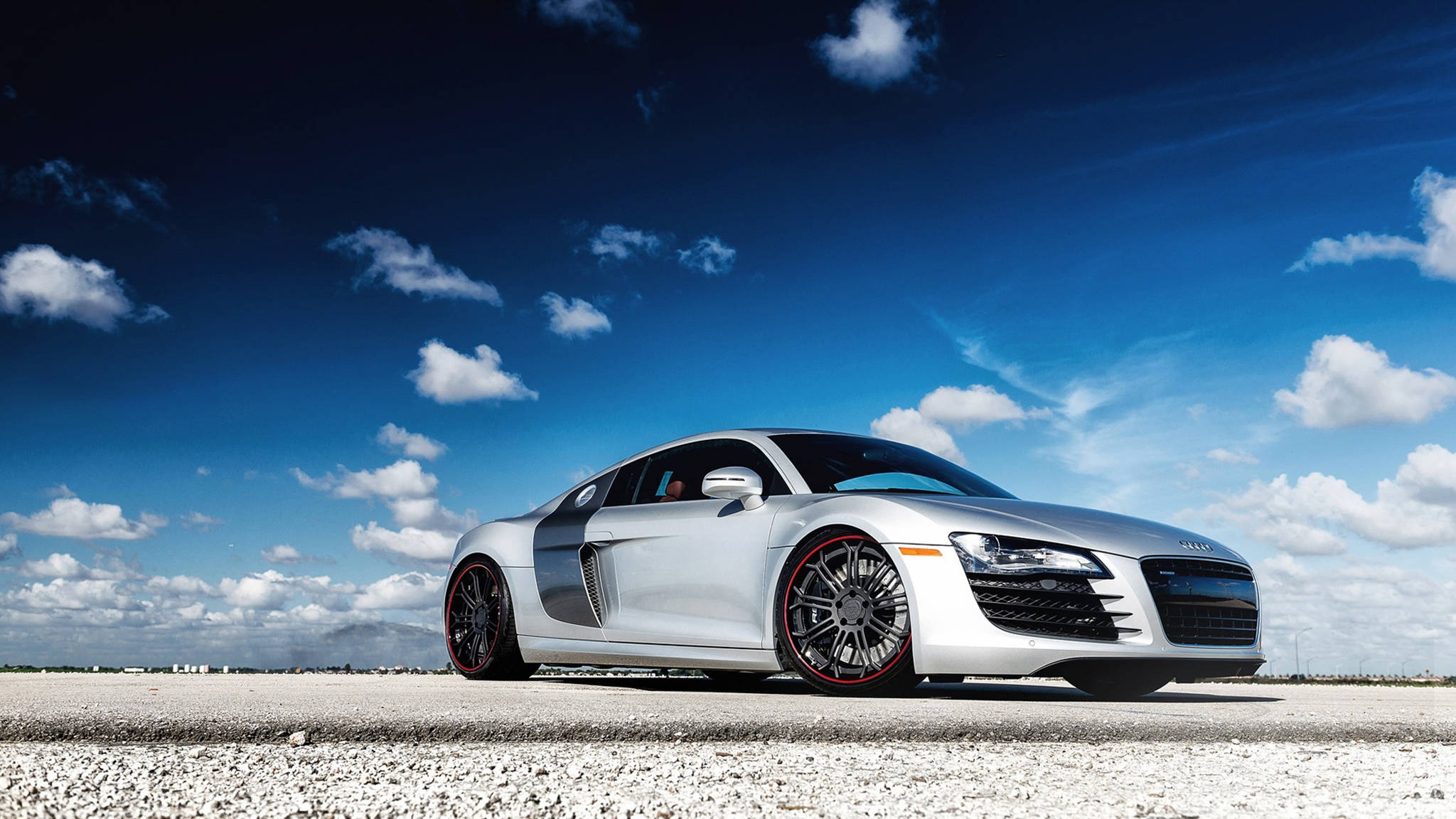 2012 Audi R8, silver, red-accented wheels, Full HD Desktop Wallpaper