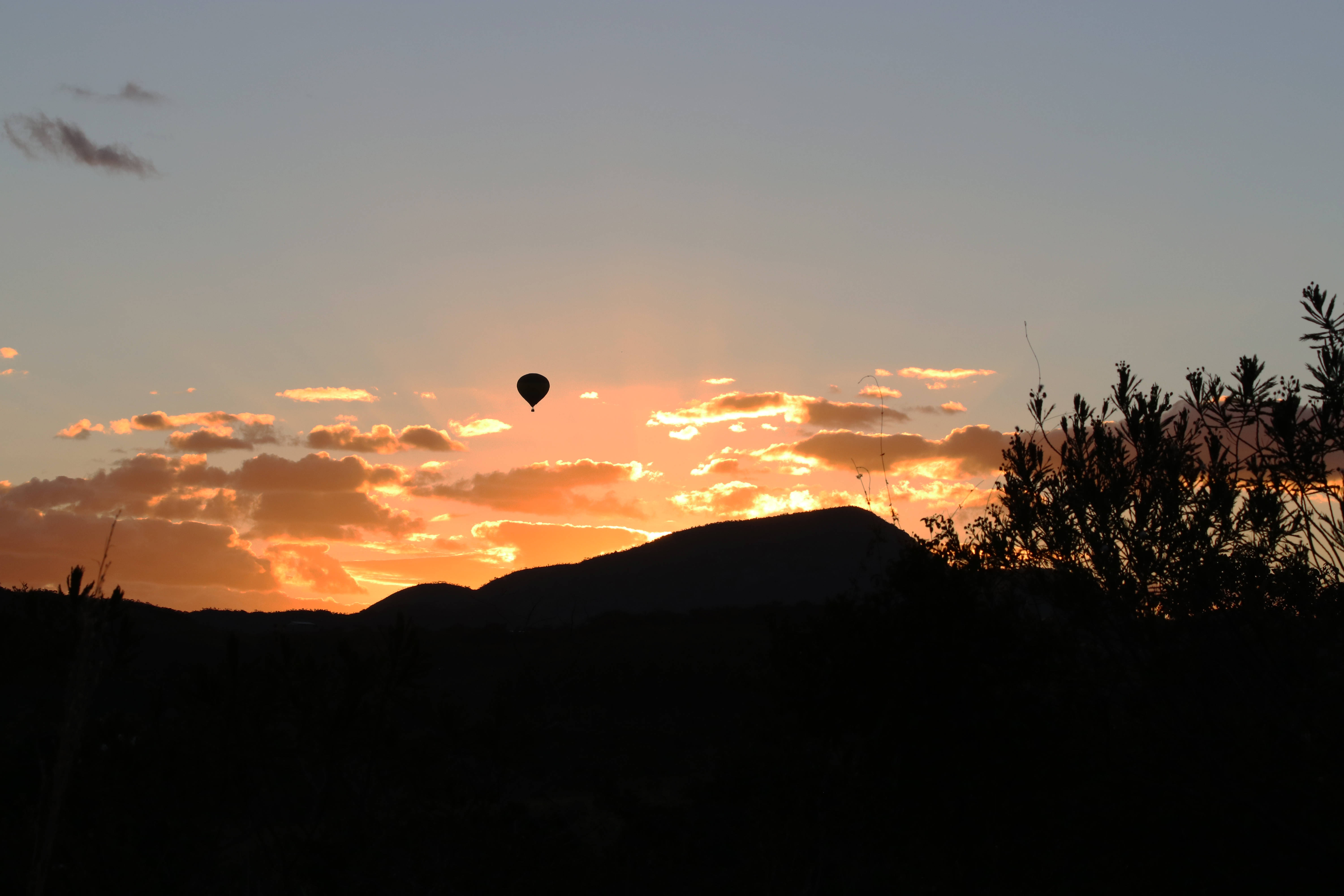 golden clouds, sunset, hot air balloon, 5K Desktop Wallpaper