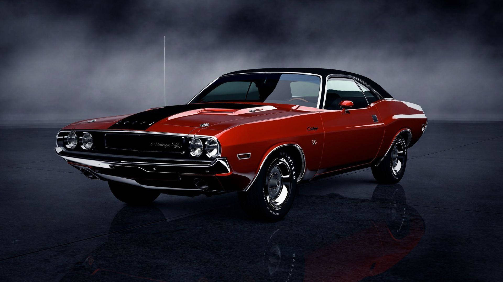 red vintage car, glossy red, classic muscle car, Full HD Desktop Wallpaper