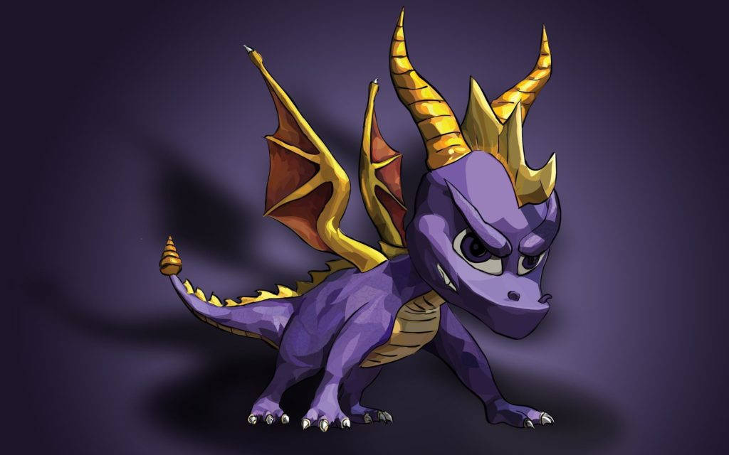 purple sypro, golden horns, wings, SD Desktop Wallpaper