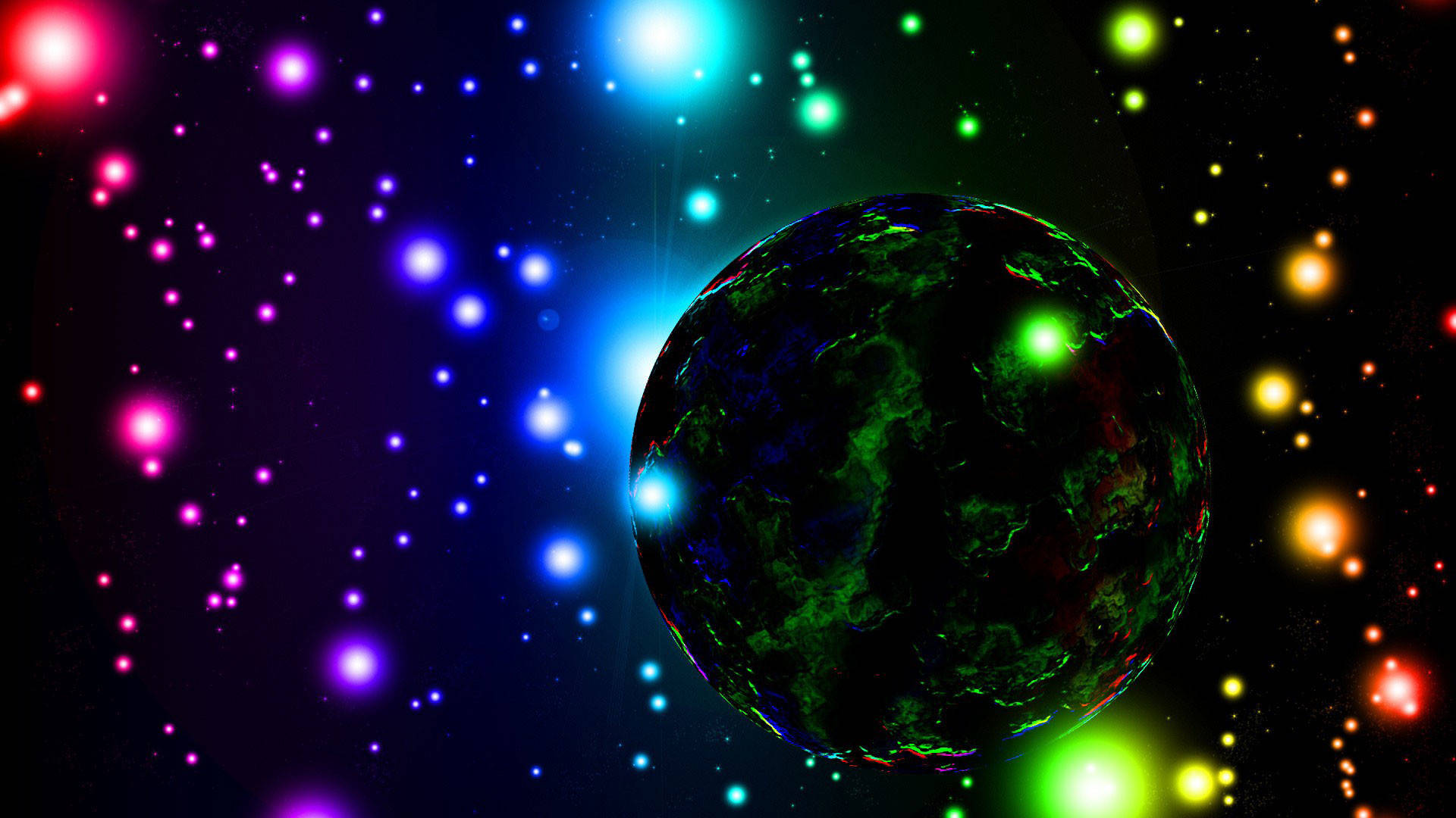 neon space planet, glowing green planet, vibrant cosmic nebula, Full HD Desktop Wallpaper
