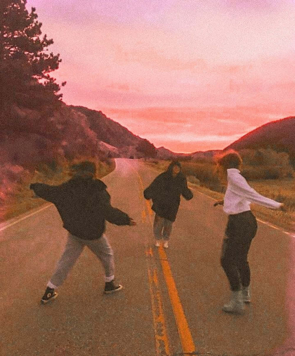 best friend aesthetic, pink sunset sky, winding mountain road, SD Phone Wallpaper