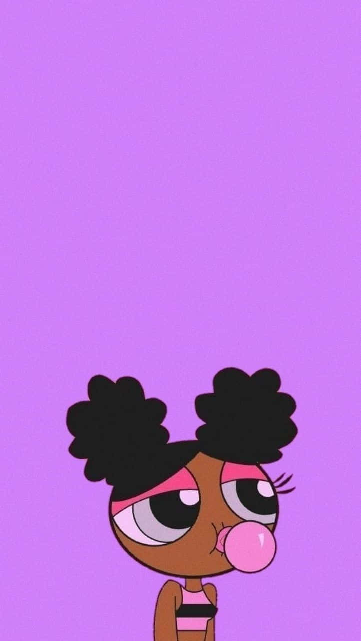 black puffs, pink bubblegum, solid purple background, HD Phone Wallpaper