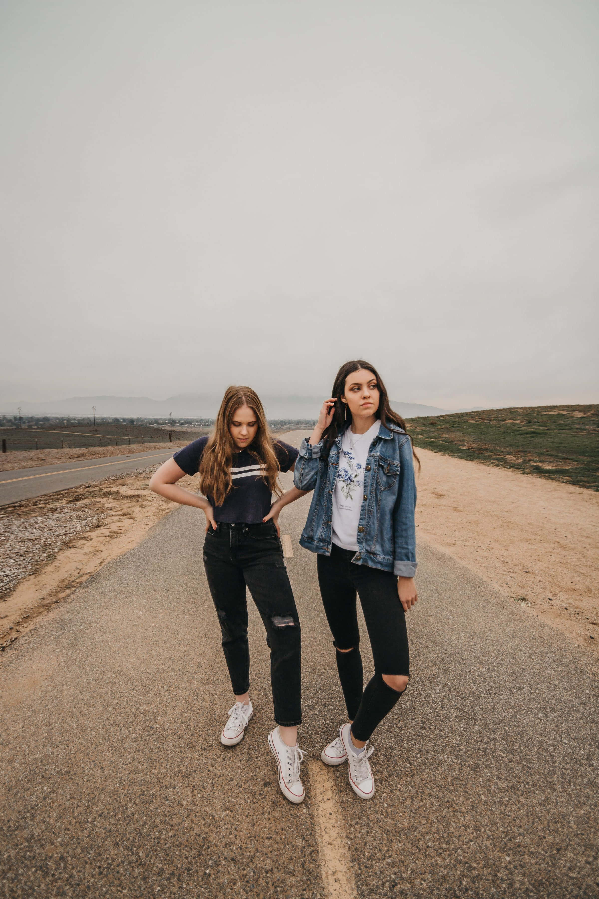 Best Friend Aesthetic, desolate road, overcast sky, 2K Phone Wallpaper