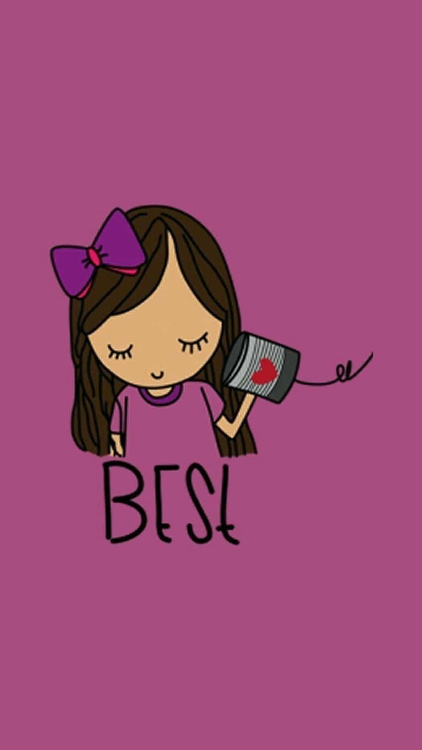 purple bow, tin can phone, red heart, HD Phone Wallpaper