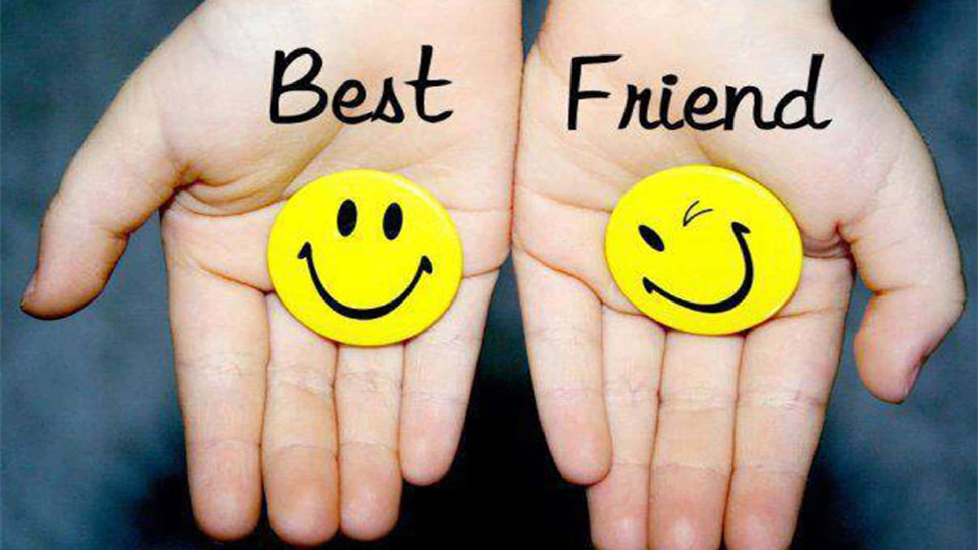 yellow smiley face buttons, Best Friend, dark background, Full HD Desktop Wallpaper