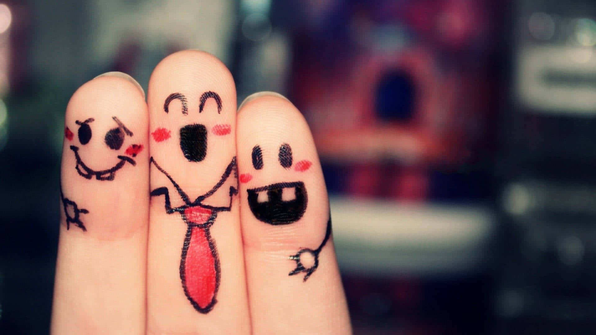 Kawaii Best Friend, fingertips, cartoon faces, Full HD Desktop Wallpaper