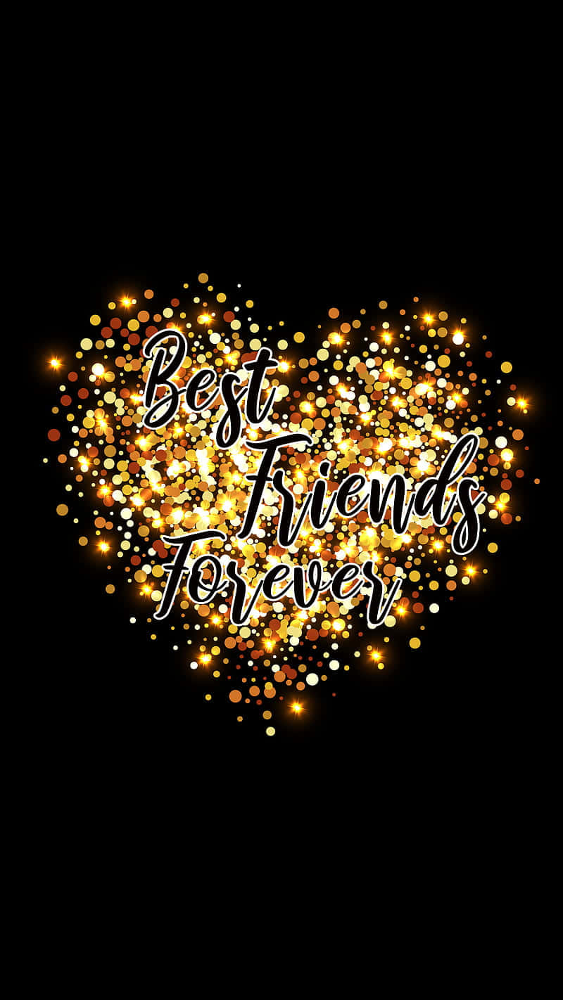 Best Friends Forever, golden glitter heart, cursive text, HD Phone Wallpaper