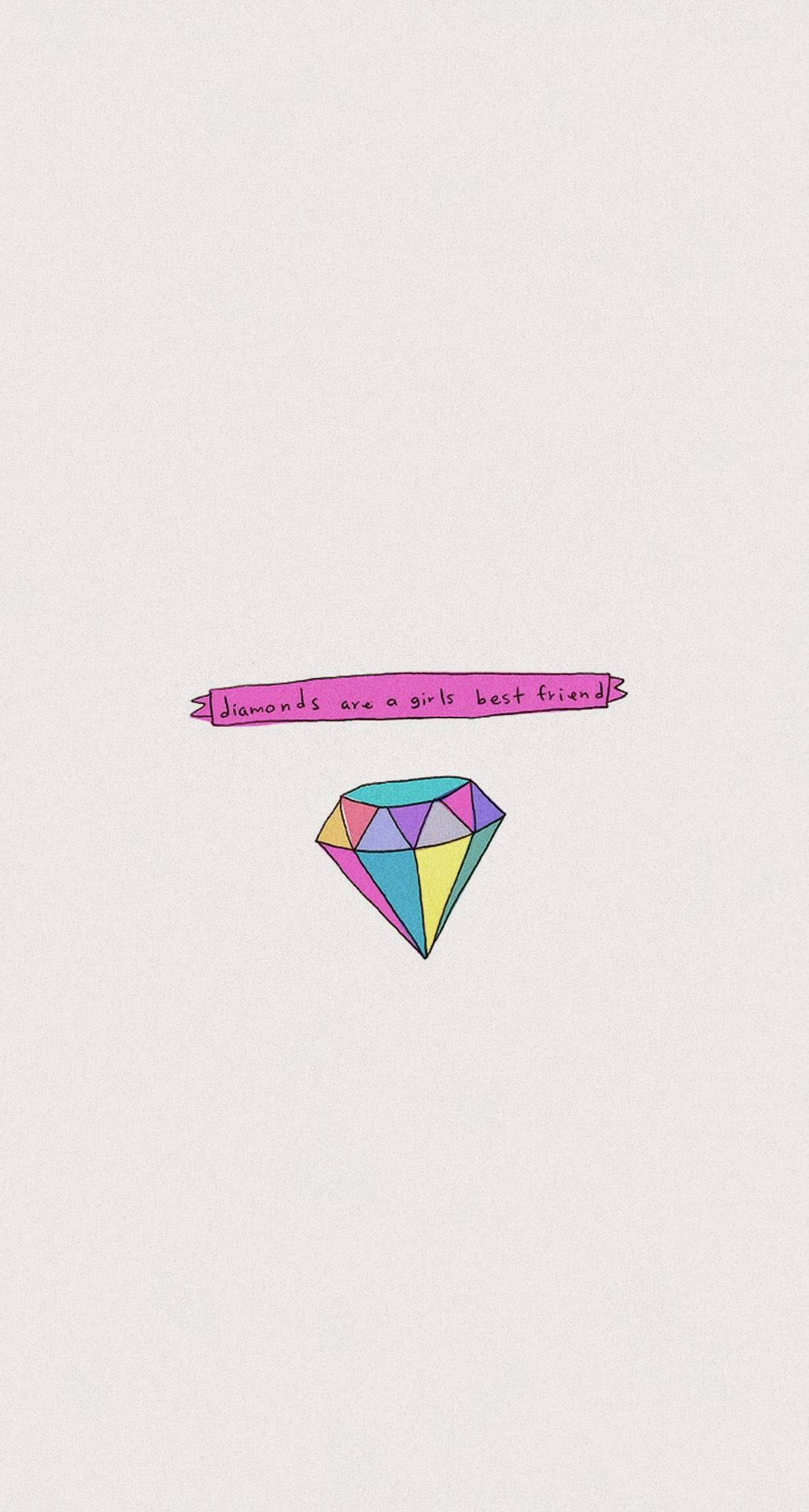 diamonds are a girls best friends, pink banner, geometric diamond illustration, Full HD Phone Wallpaper