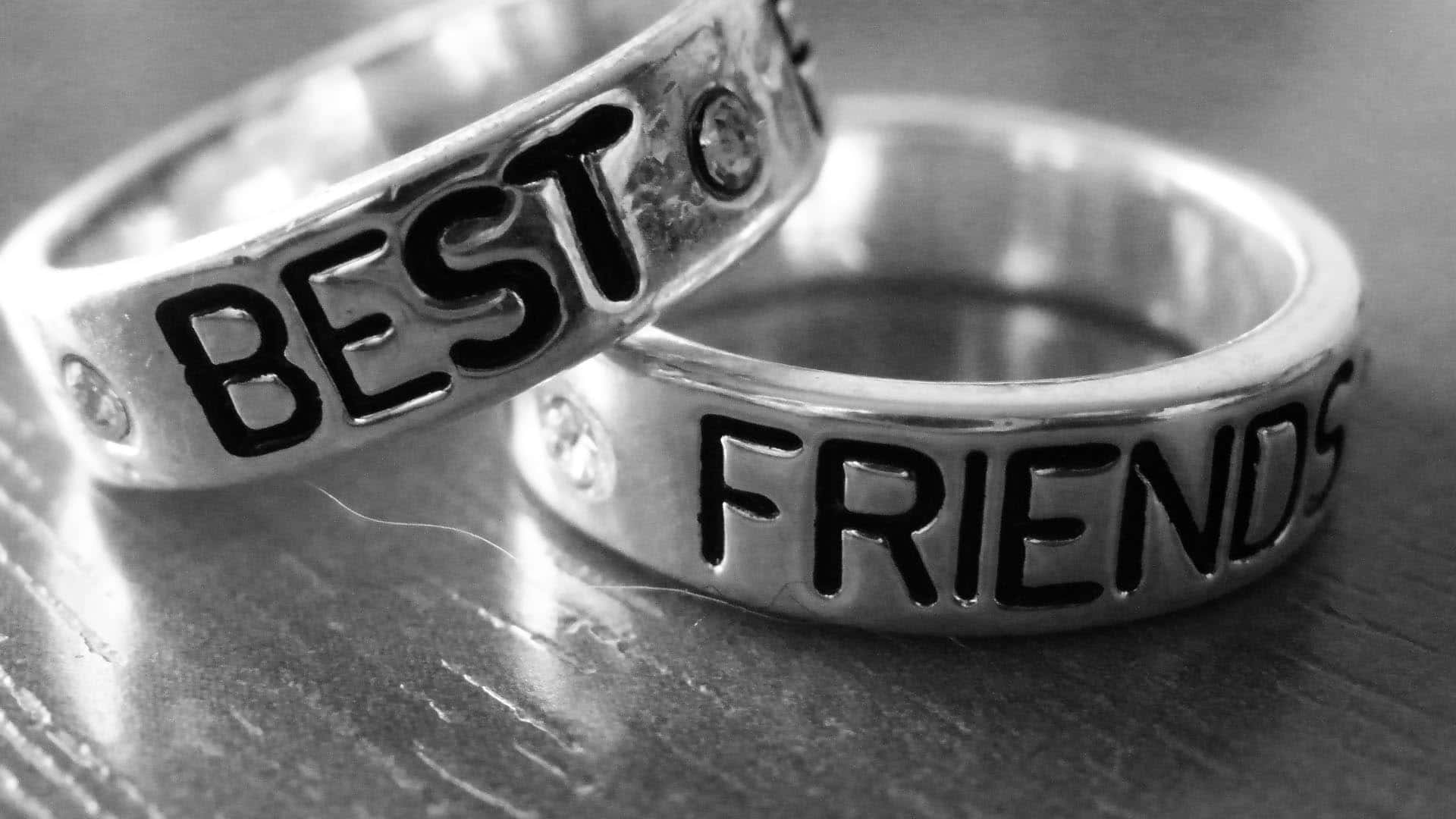silver rings, BEST FRIENDS, wooden surface, Full HD Desktop Wallpaper