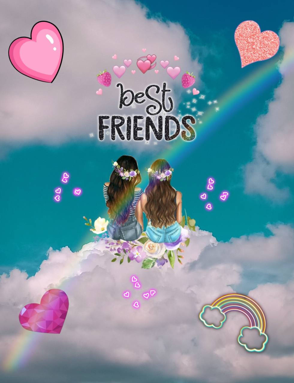 Friends On Clouds, flower crowns, cloud, HD Phone Wallpaper