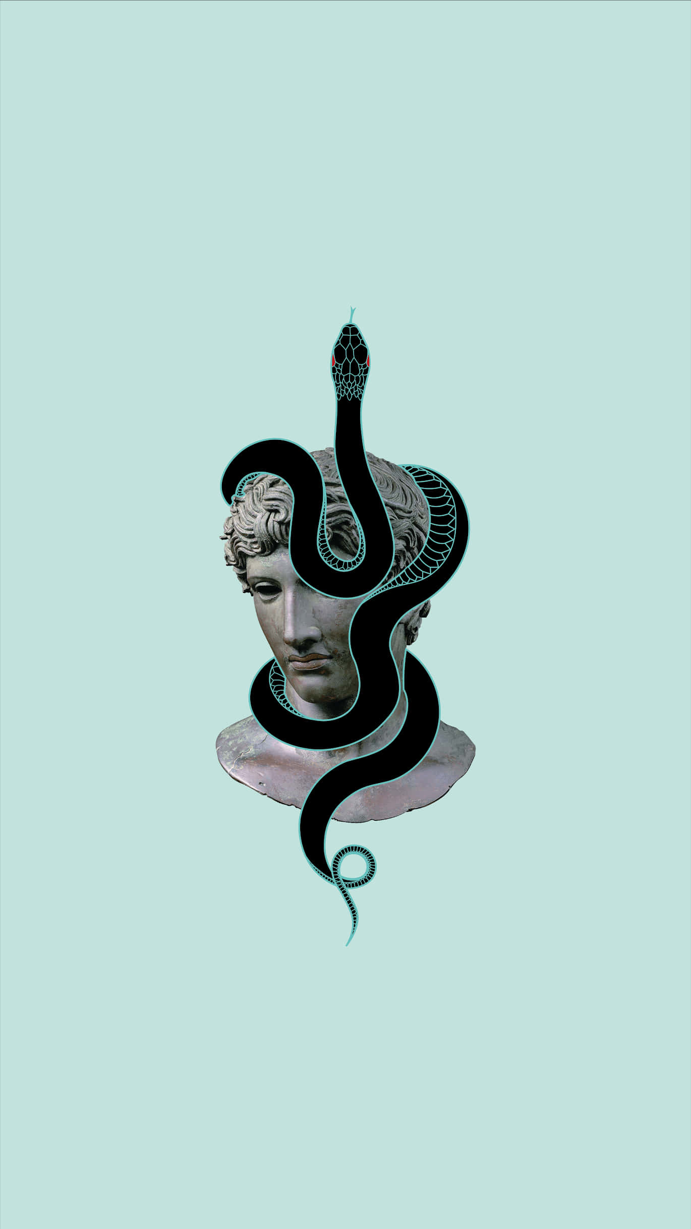 classical marble bust, black snake, coiled around its head, Full HD Phone Wallpaper