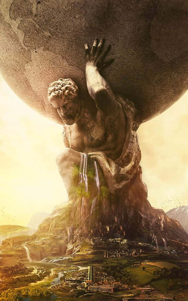 Greek Mythology, colossal stone titan, massive celestial sphere, SD Phone Wallpaper