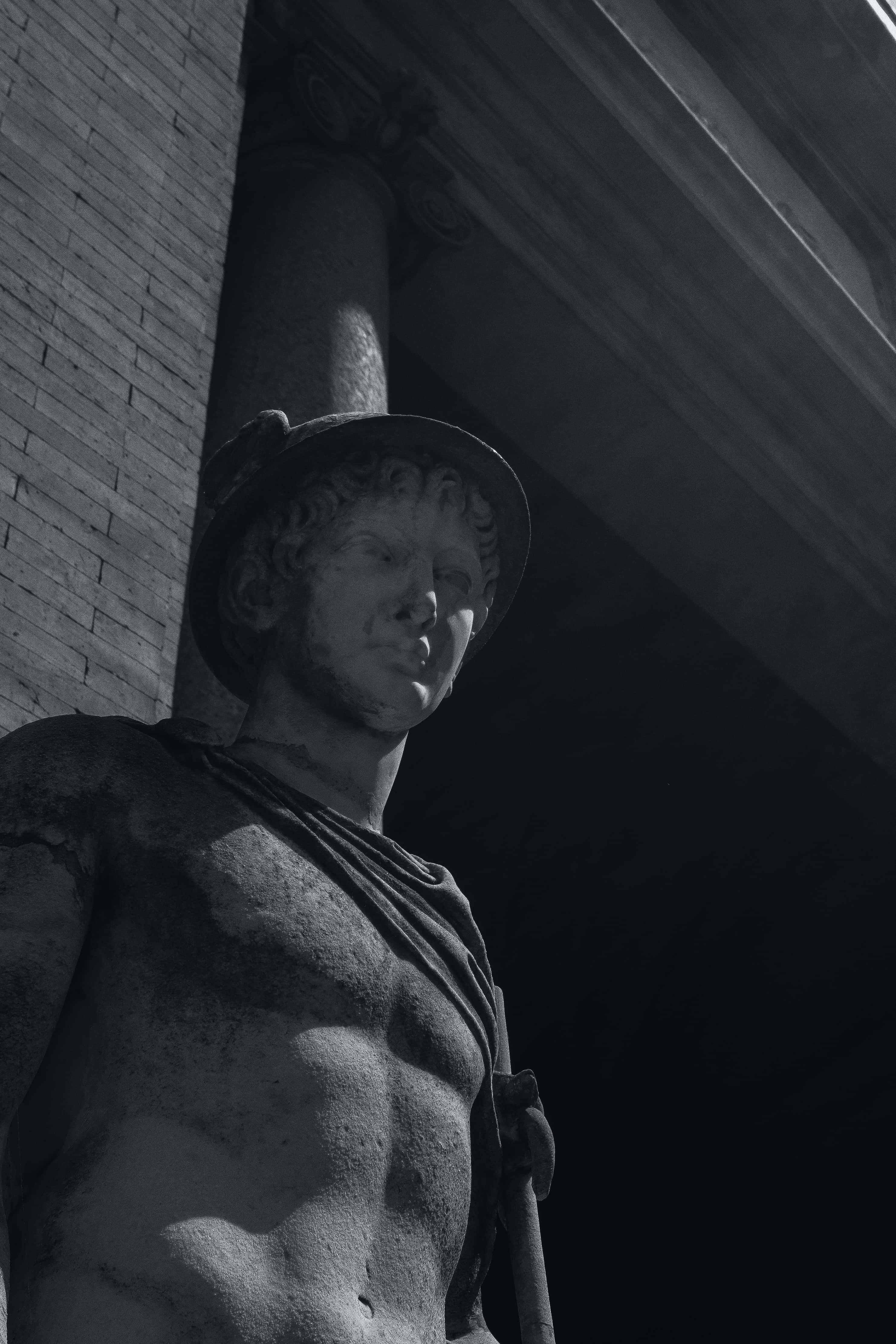 classical marble statue, muscular man, helmet, 4K Phone Wallpaper