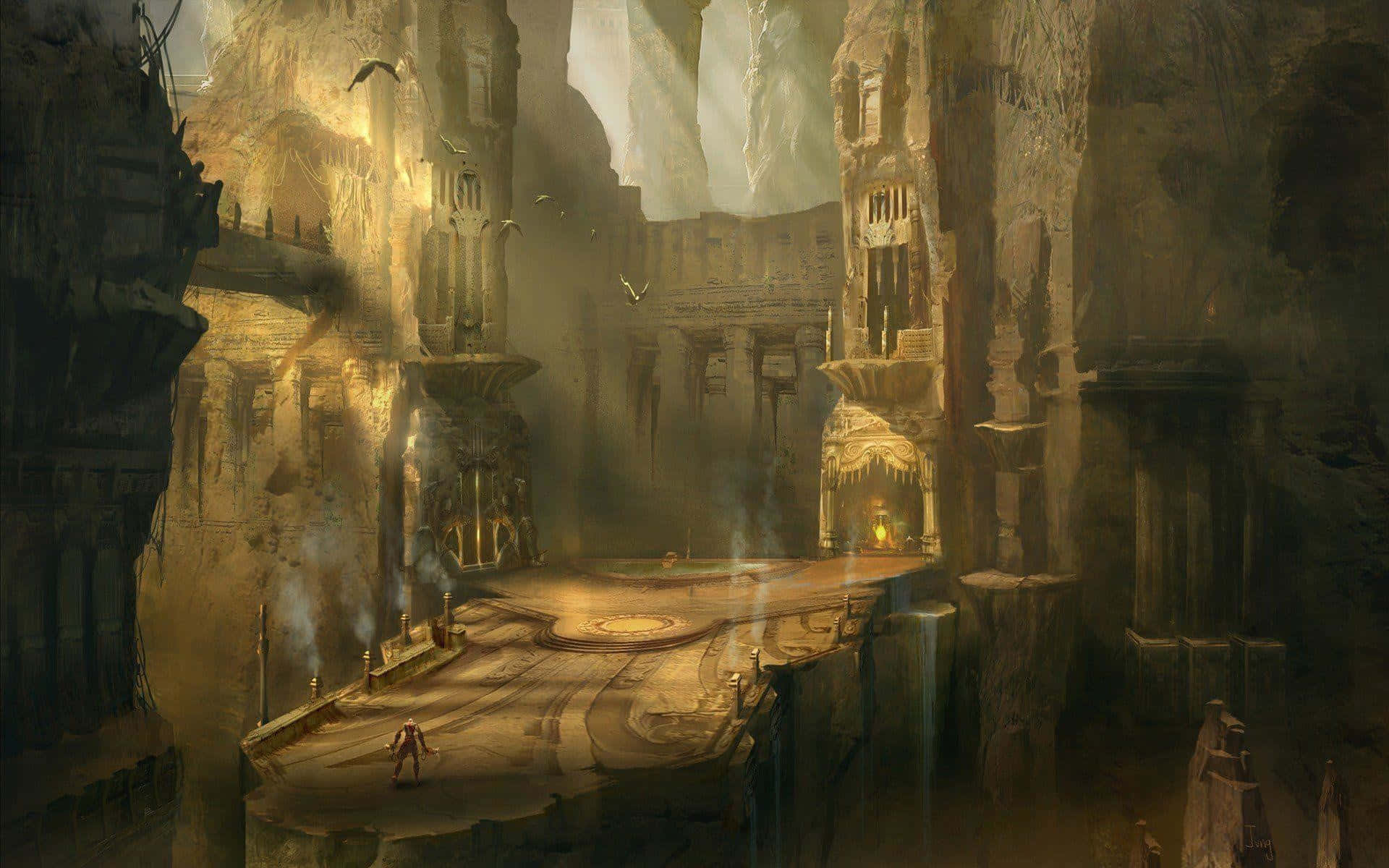 Greek Mythology, fantasy cave statue, ancient ruin, Full HD Desktop Wallpaper