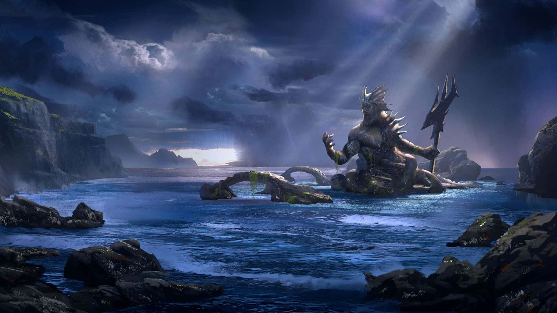 Greek Mythology, trident, crown, Full HD Desktop Wallpaper