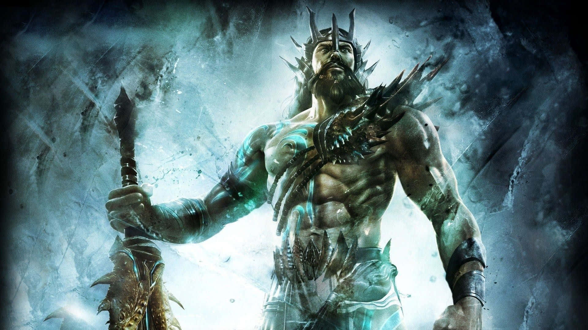 sea god, spiked crown, trident, Full HD Desktop Wallpaper