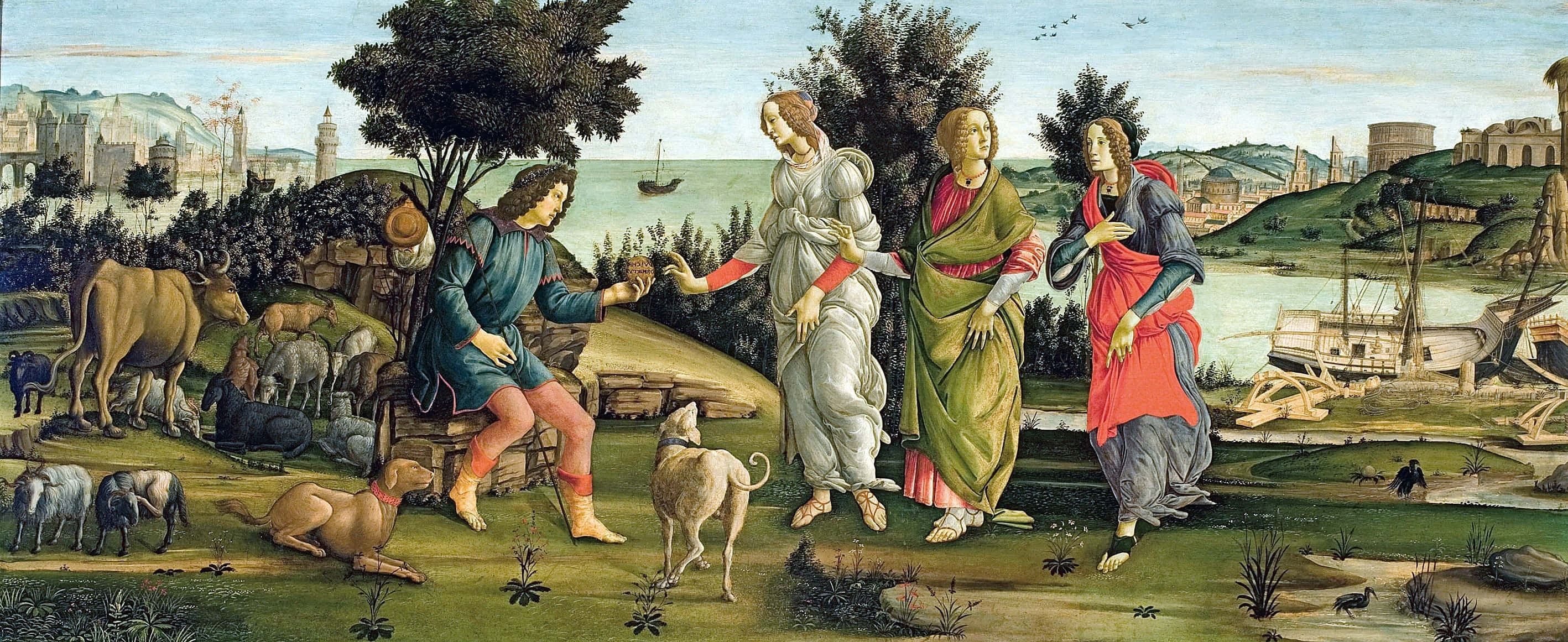 Greek Mythology, robed figures, tree, 2K Desktop Wallpaper
